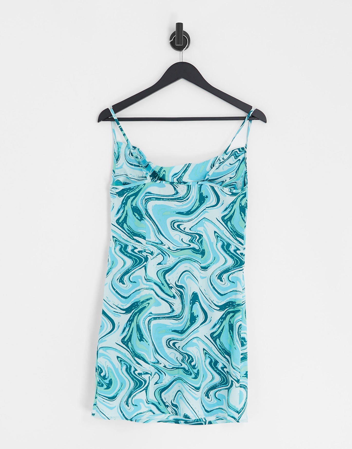 Vero Moda Petite cowl neck satin mini dress in blue print