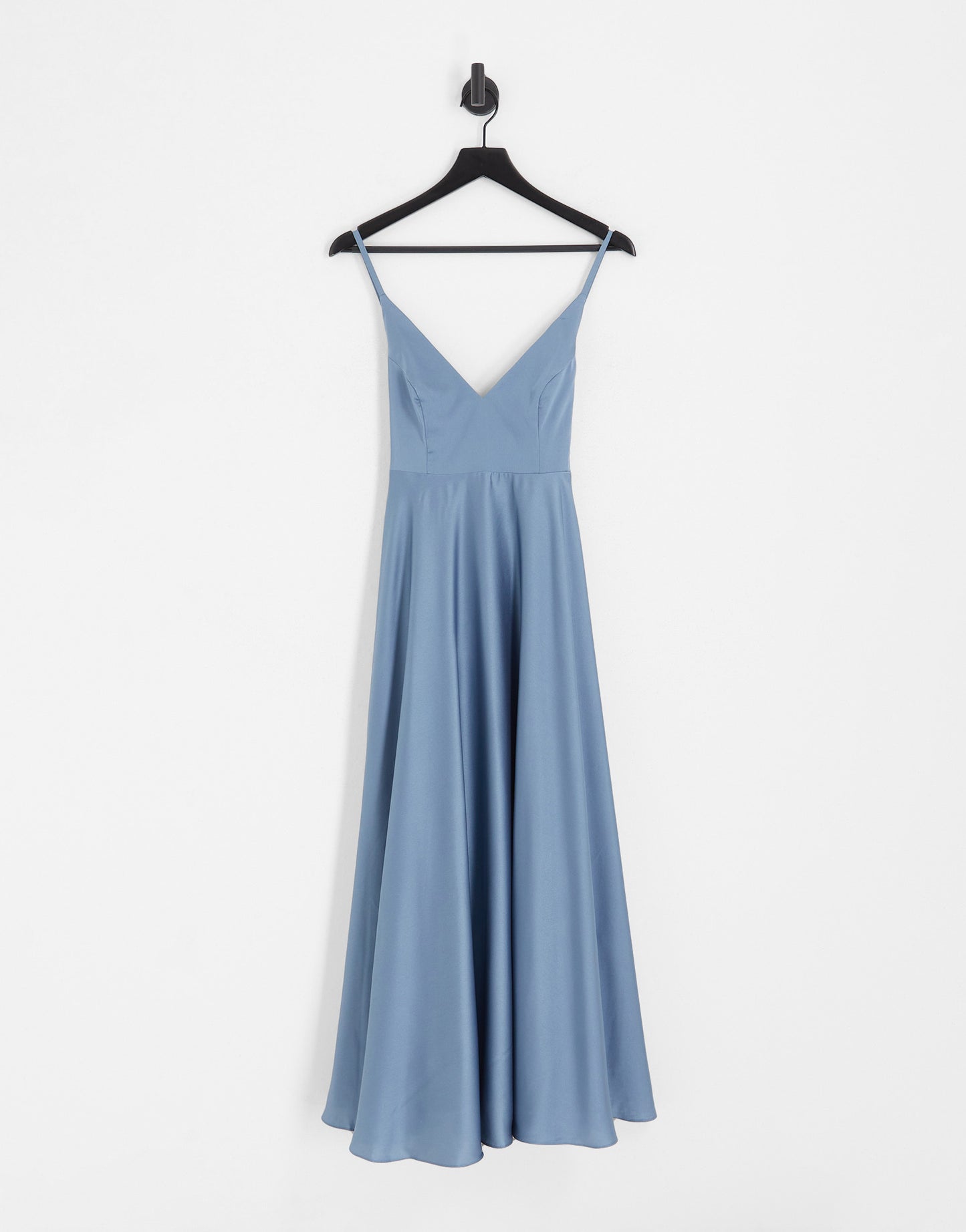 ASOS DESIGN Bridesmaid satin midi dress with tie back in dusky blue
