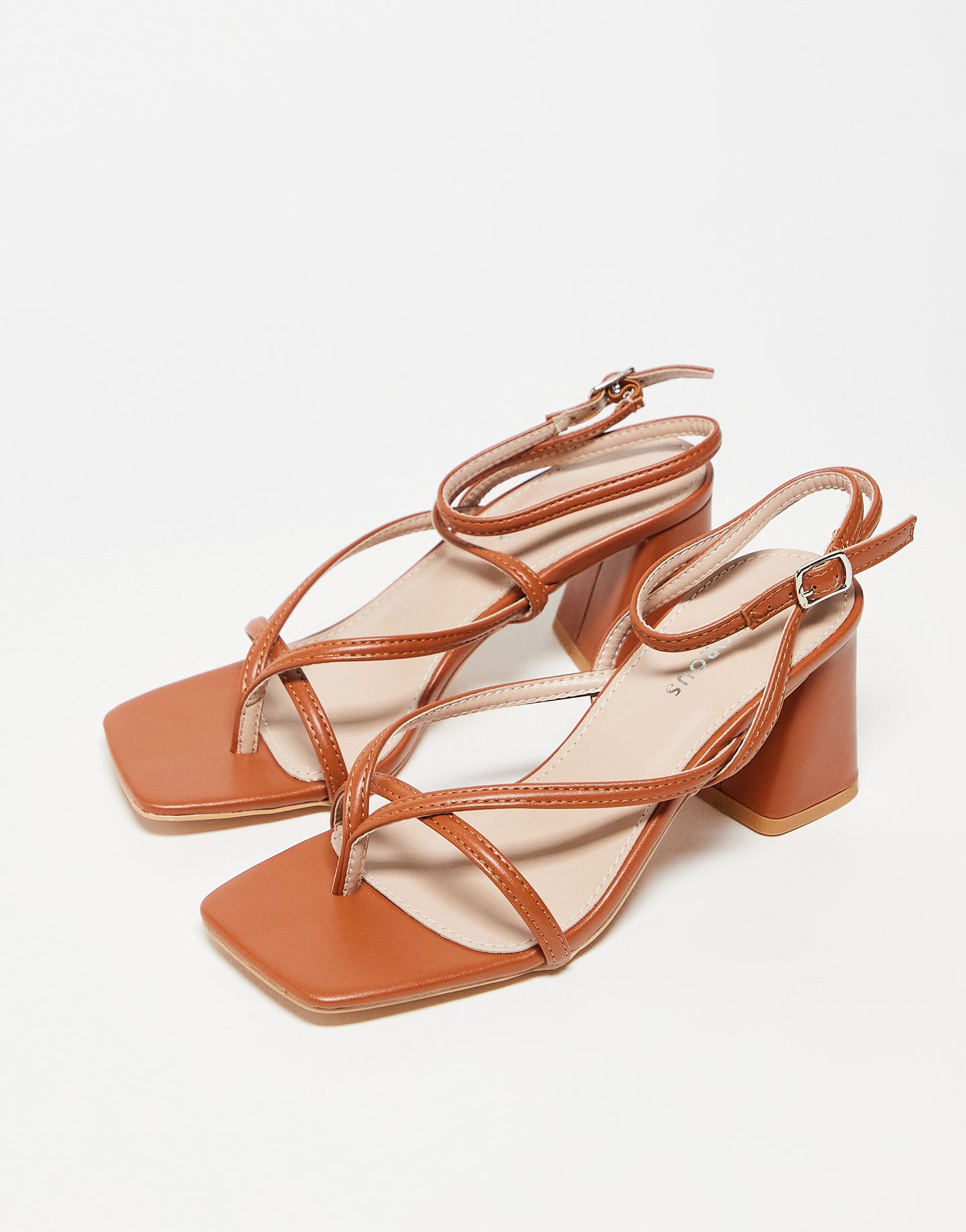 Glamorous mid heel sandals in camel