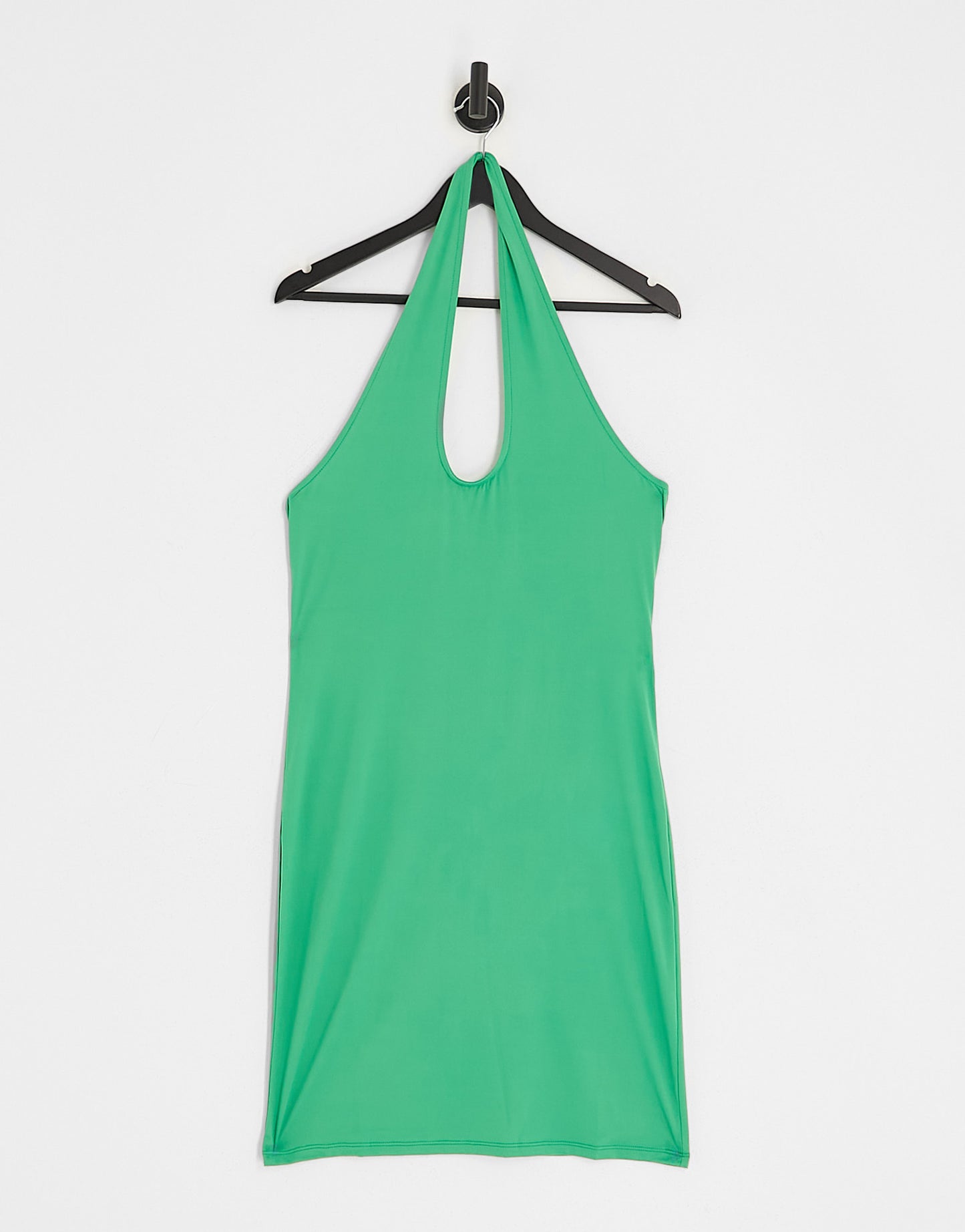 Vila halterneck crossed neck mini jersey dress in green