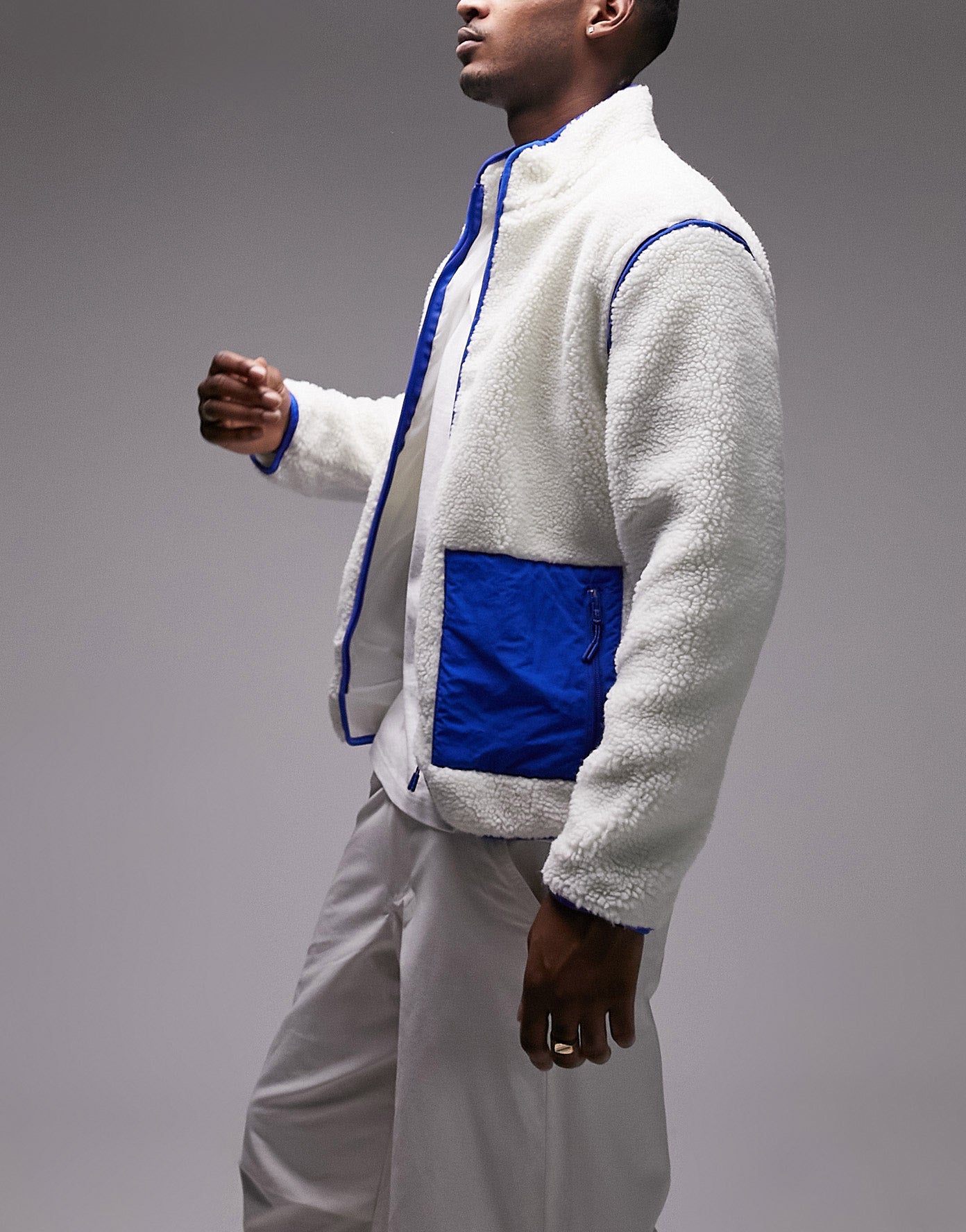 Topman borg jacket with panel pockets in ecru