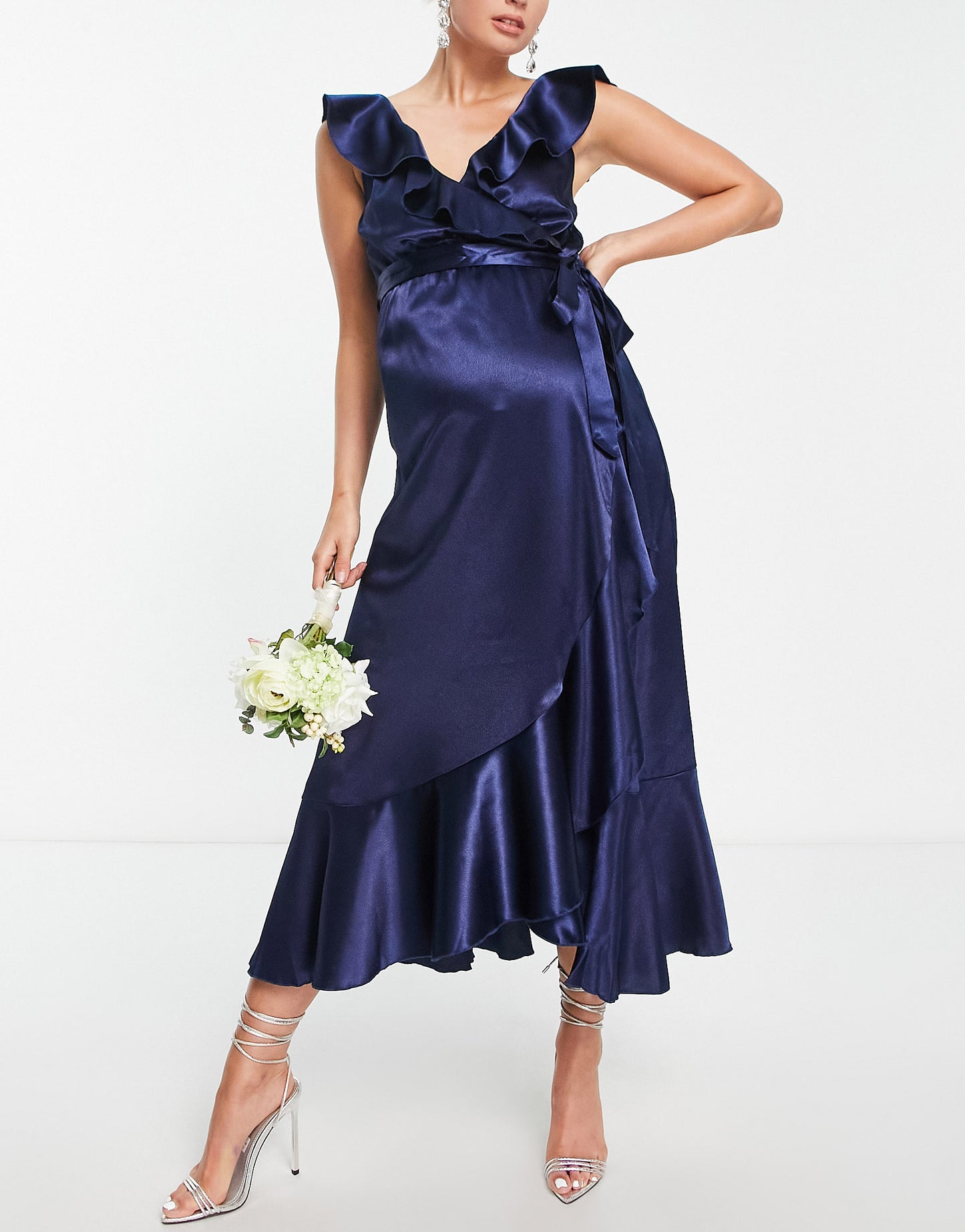 Little Mistress Maternity frill wrap dress in navy