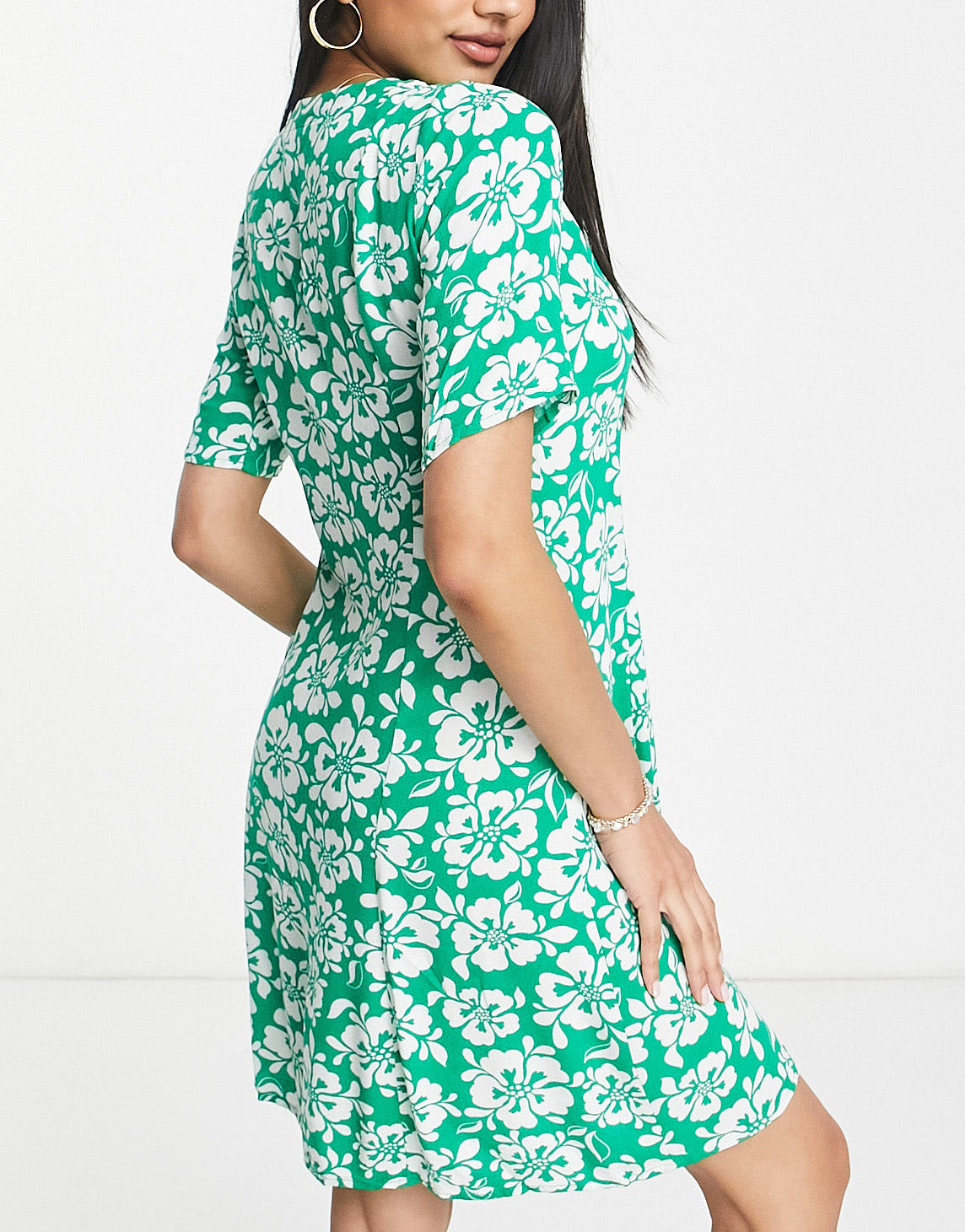 Monki button through mini dress in hibiscus floral