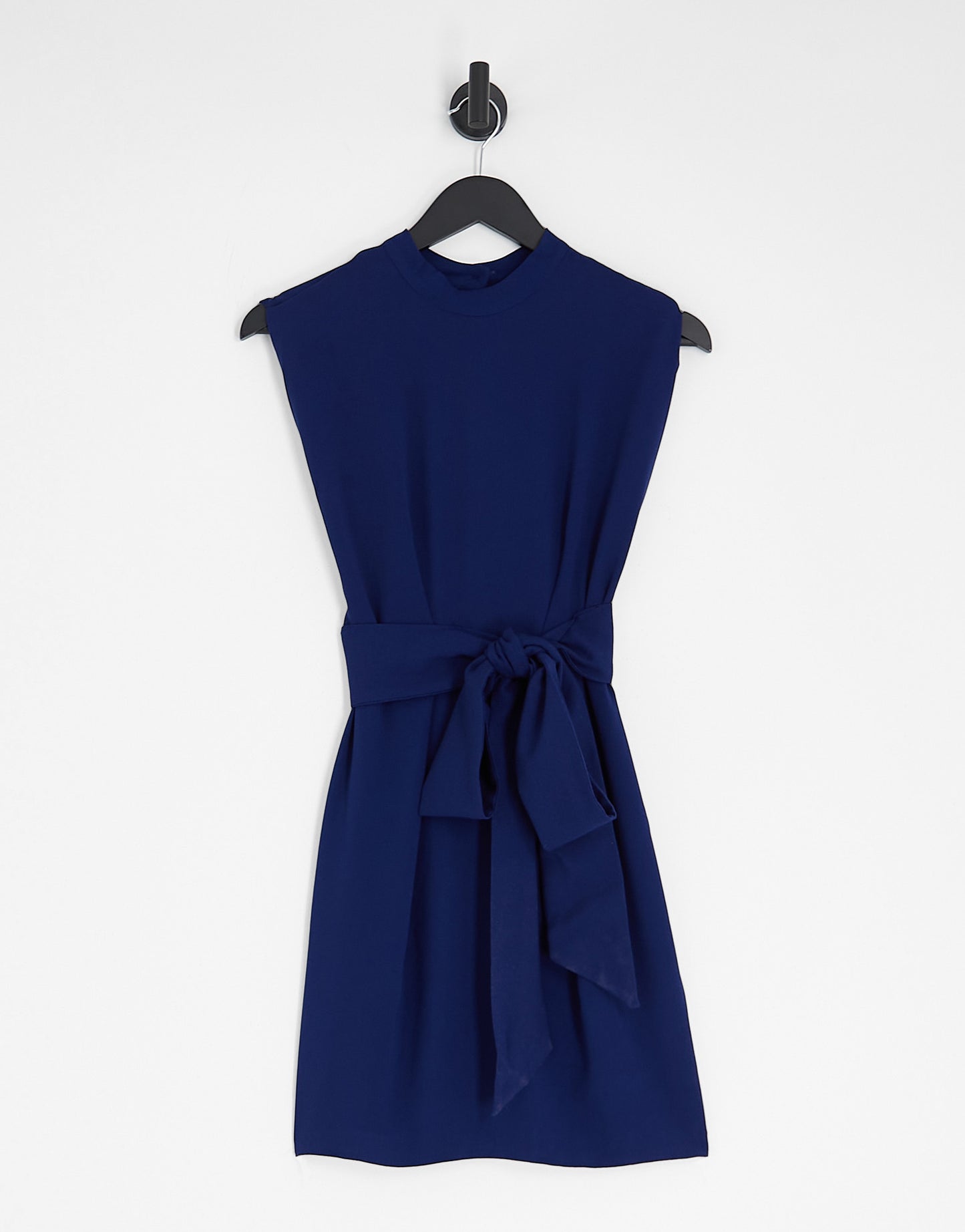 Closet London Petite belted tie waist mini dress in navy