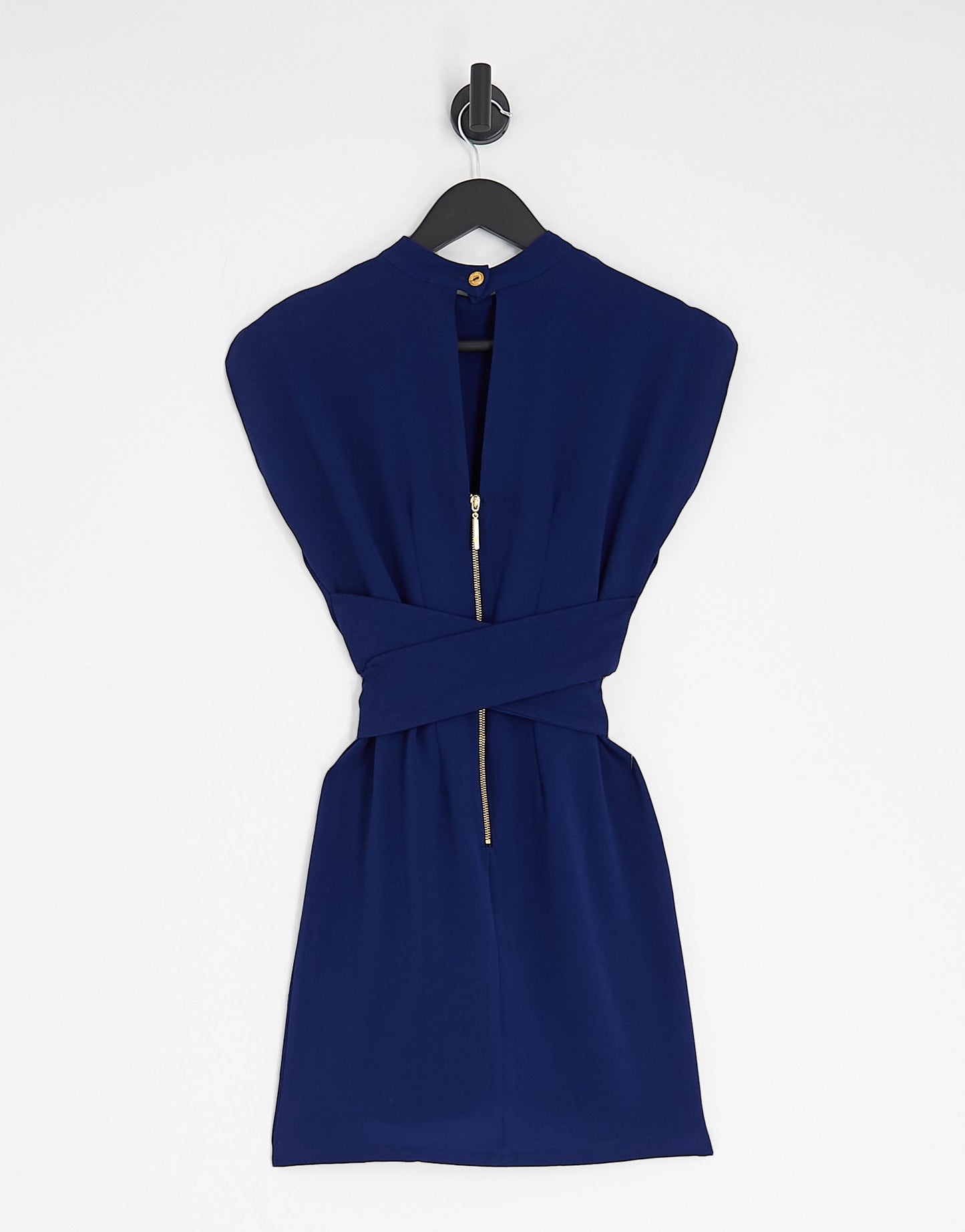 Closet London Petite belted tie waist mini dress in navy