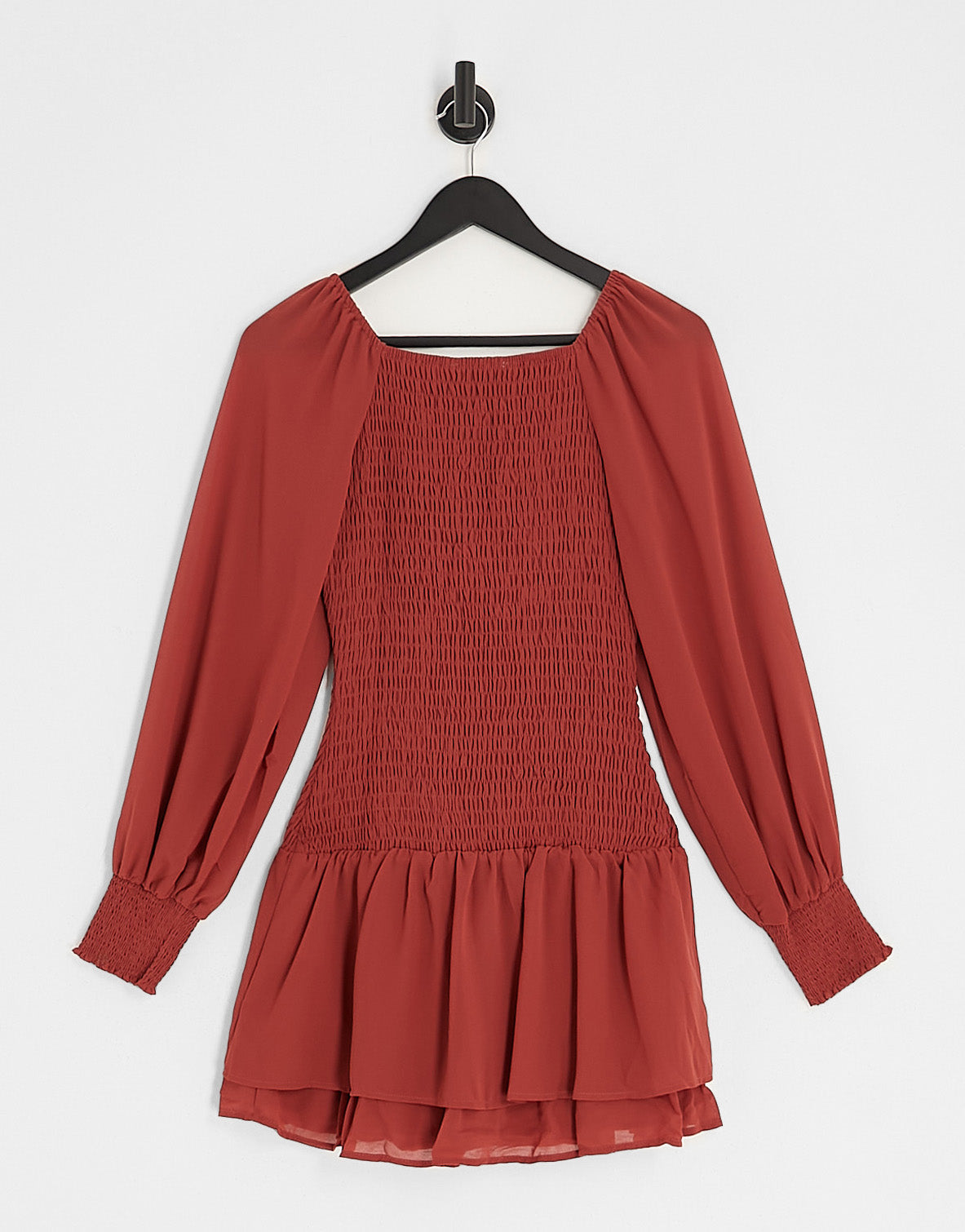Gilli ruched puff sleeve mini dress in rust