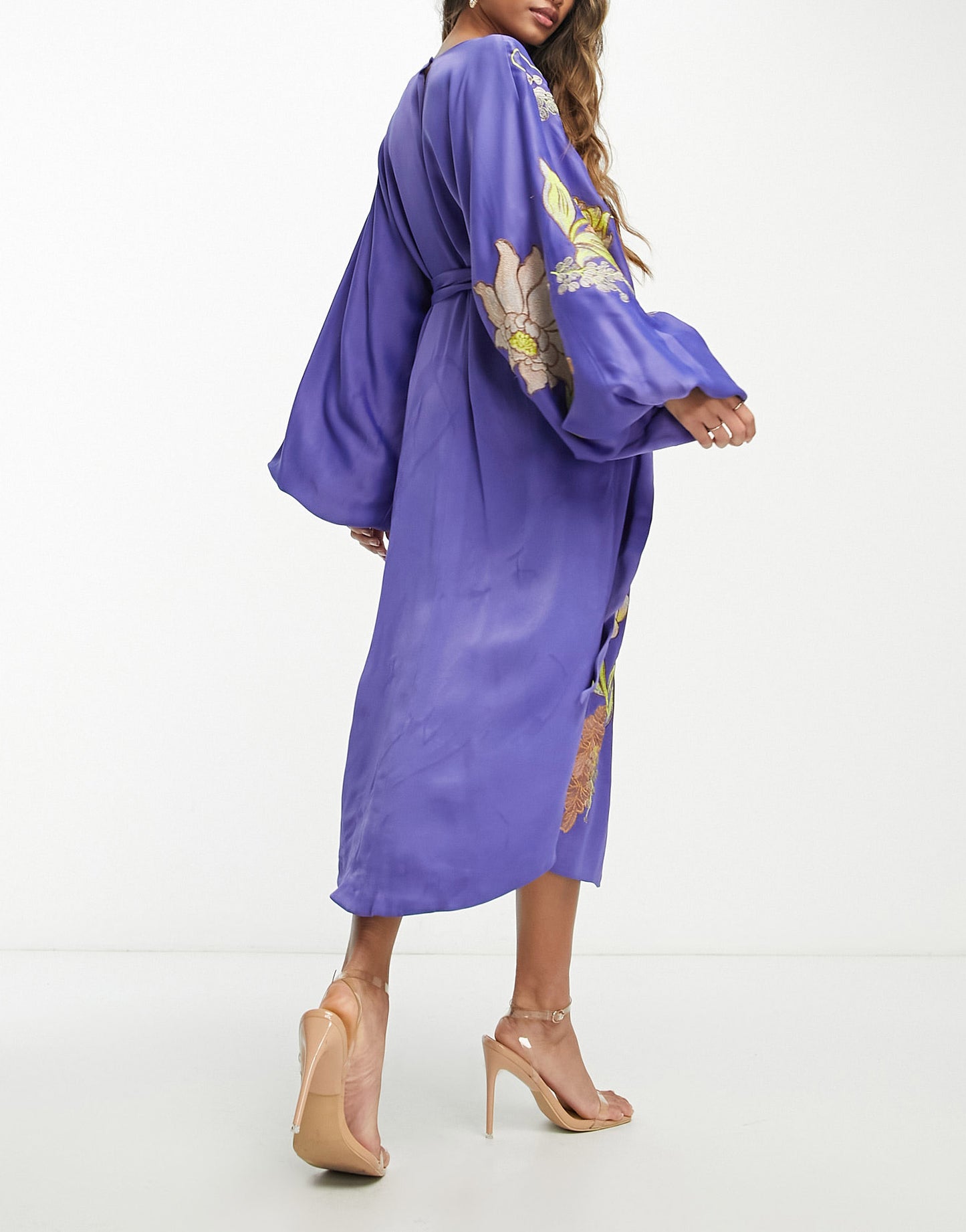 ASOS EDITION satin floral embroidered midi dress in violet