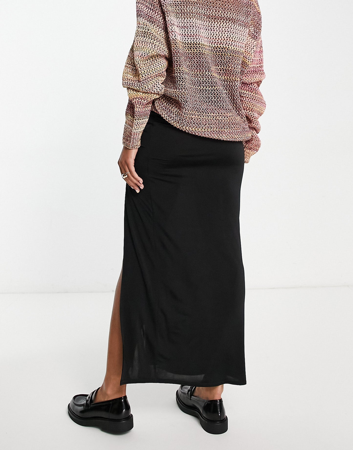 Topshop slinky ruched midi skirt in black