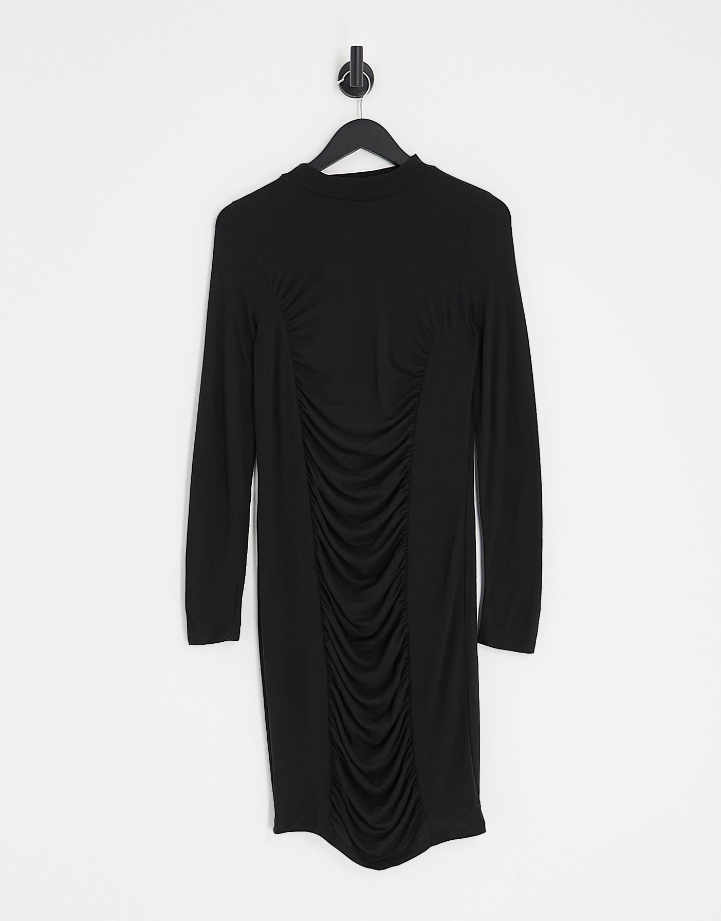 Pieces Finta ruched bodycon mini dress in black