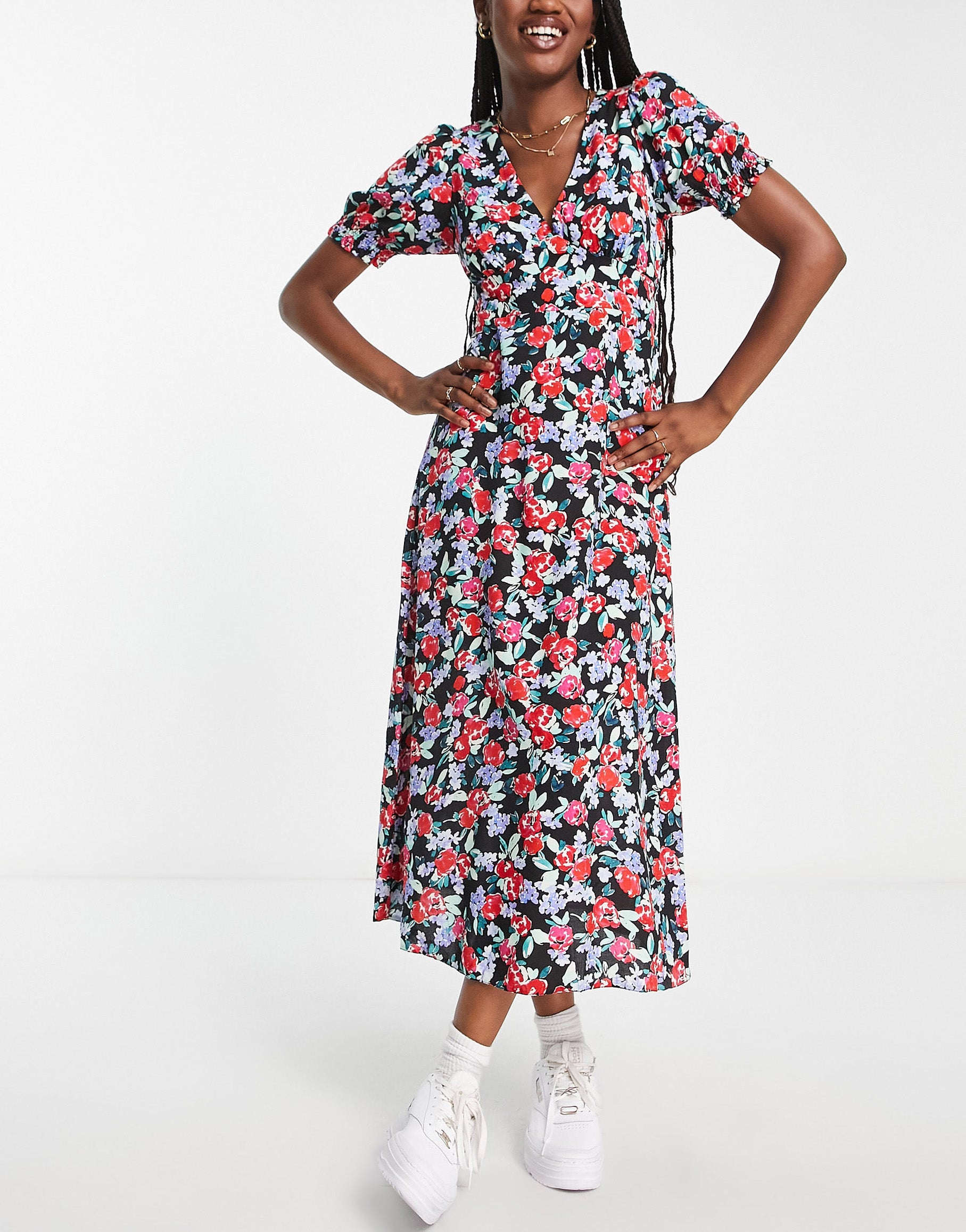 New Look floral midi dress with open back detail ASOS Sample Sale