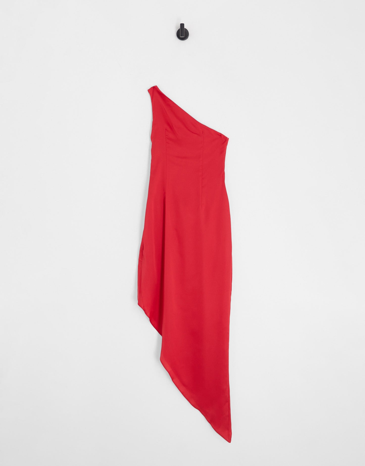 ASOS DESIGN satin one shoulder drape midi dress in red