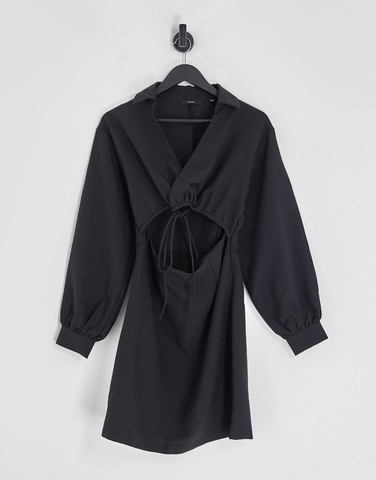 Vero Moda cut out tie waist mini dress in black