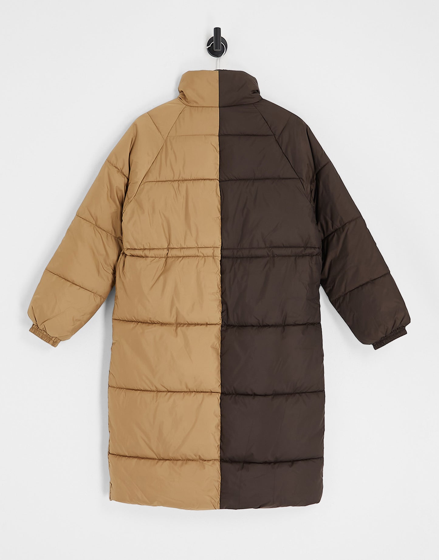 Vila Petite spliced longline padded coat in brown and beige