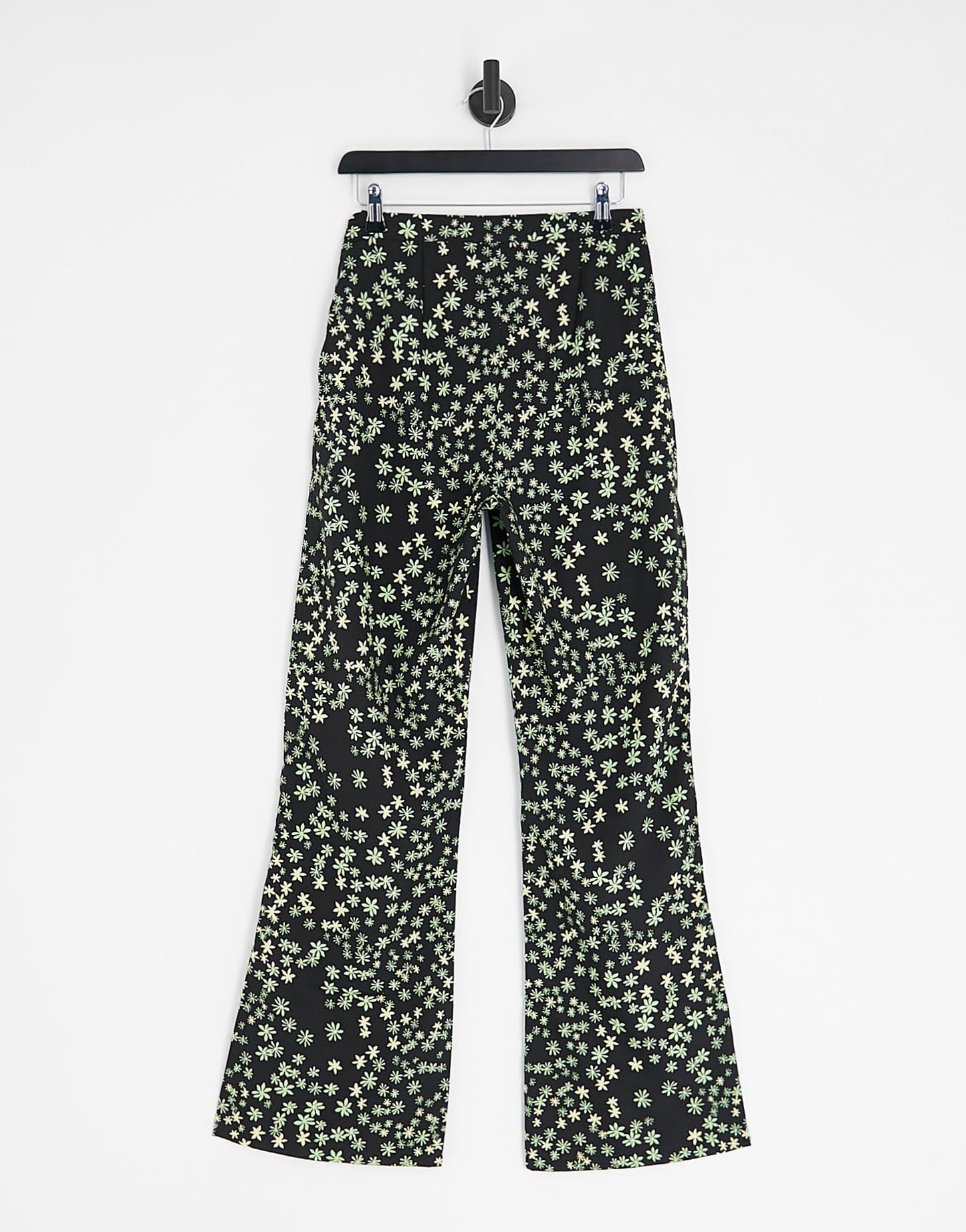 Pieces wide leg trousers in black and green ditsy floral