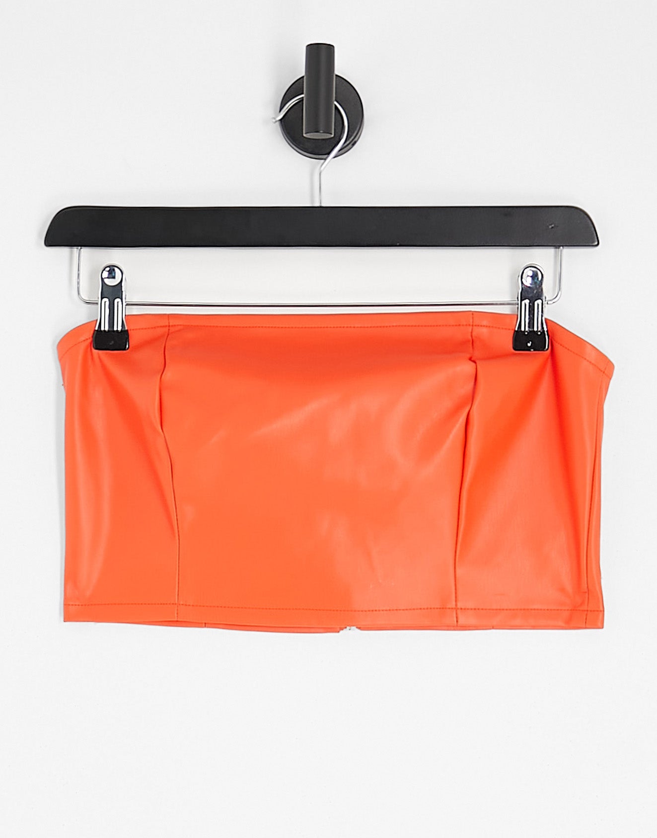 Only faux leather bandeau top in orange