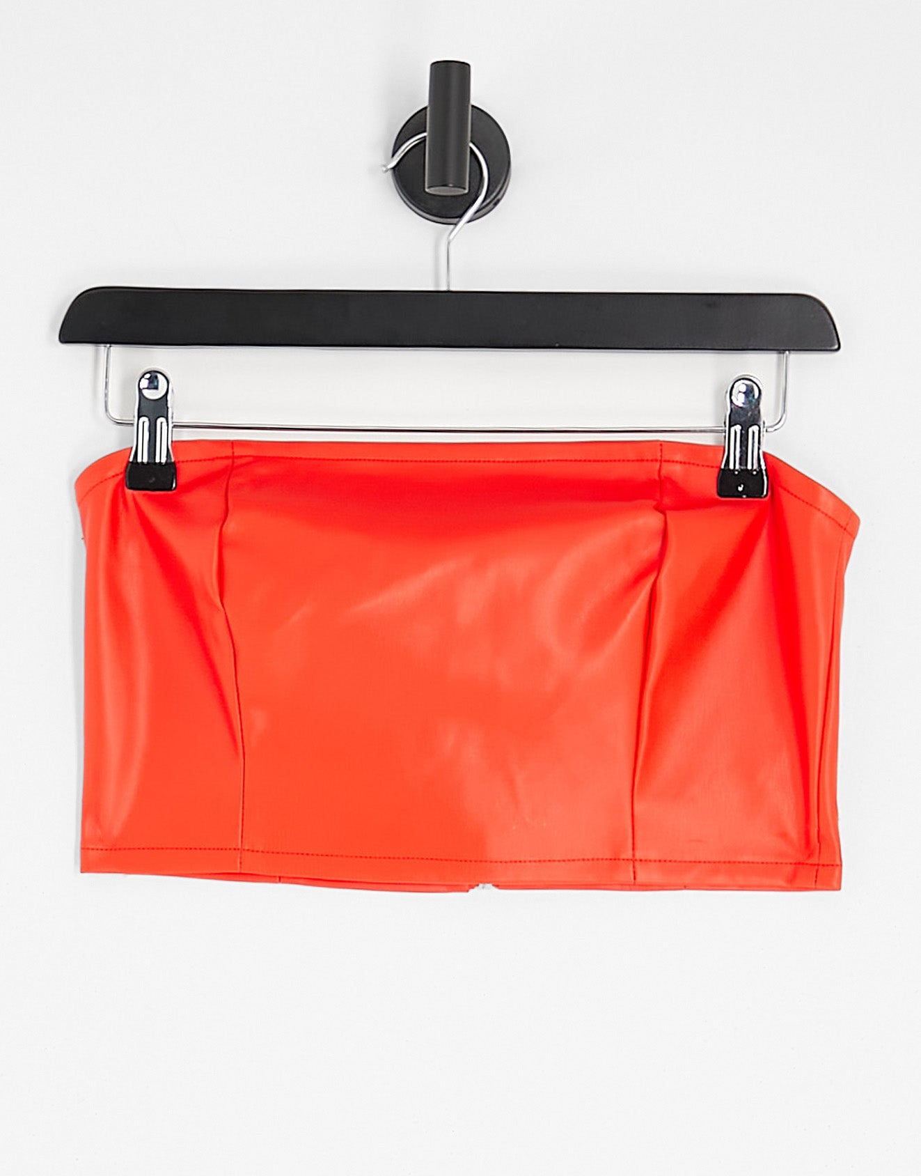 Only faux leather bandeau top in orange