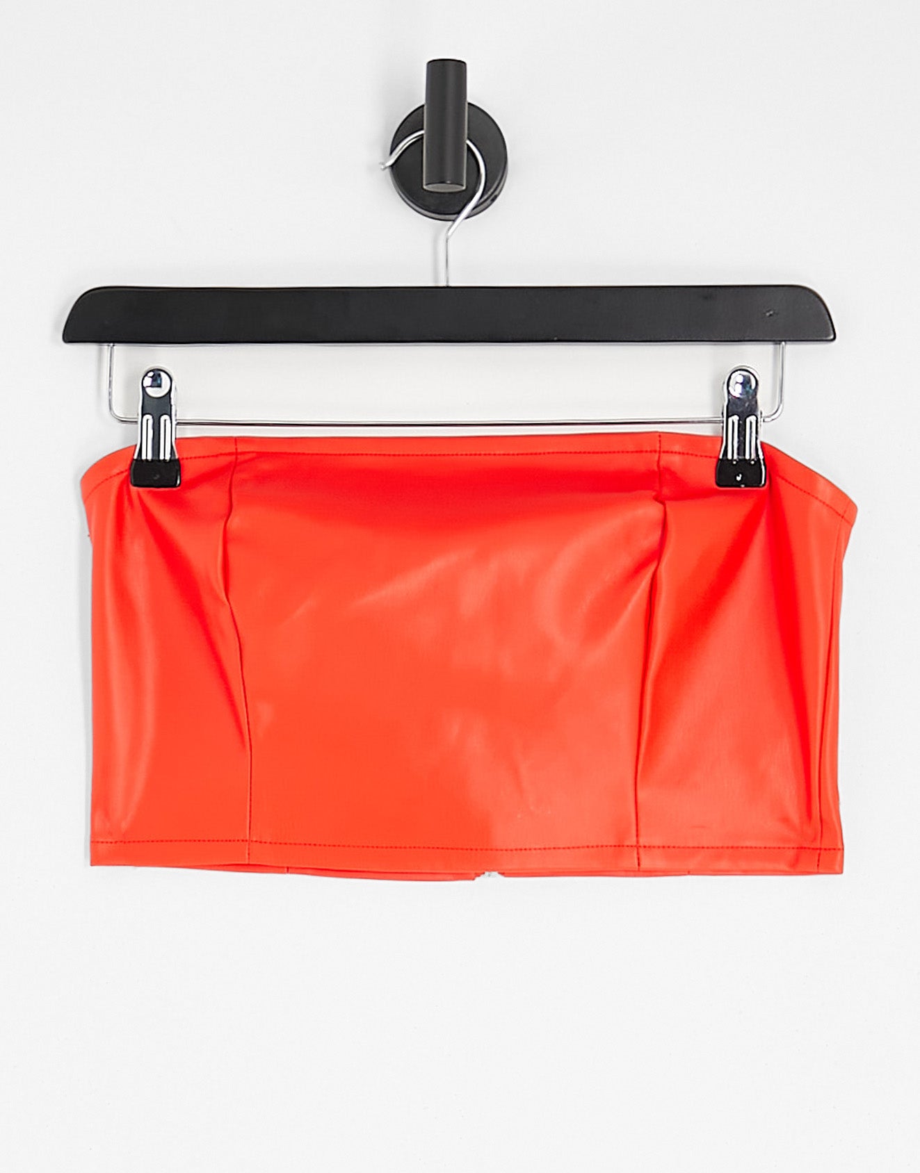 Only faux leather bandeau top in orange
