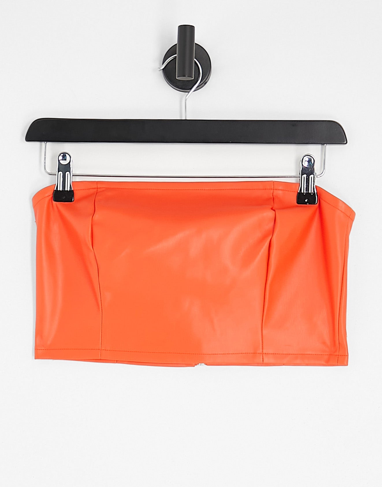 Only faux leather bandeau top in orange
