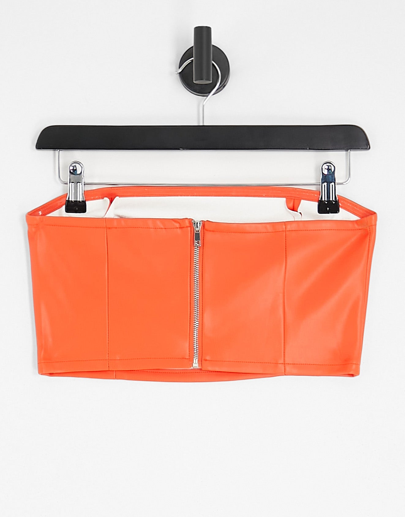 Only faux leather bandeau top in orange