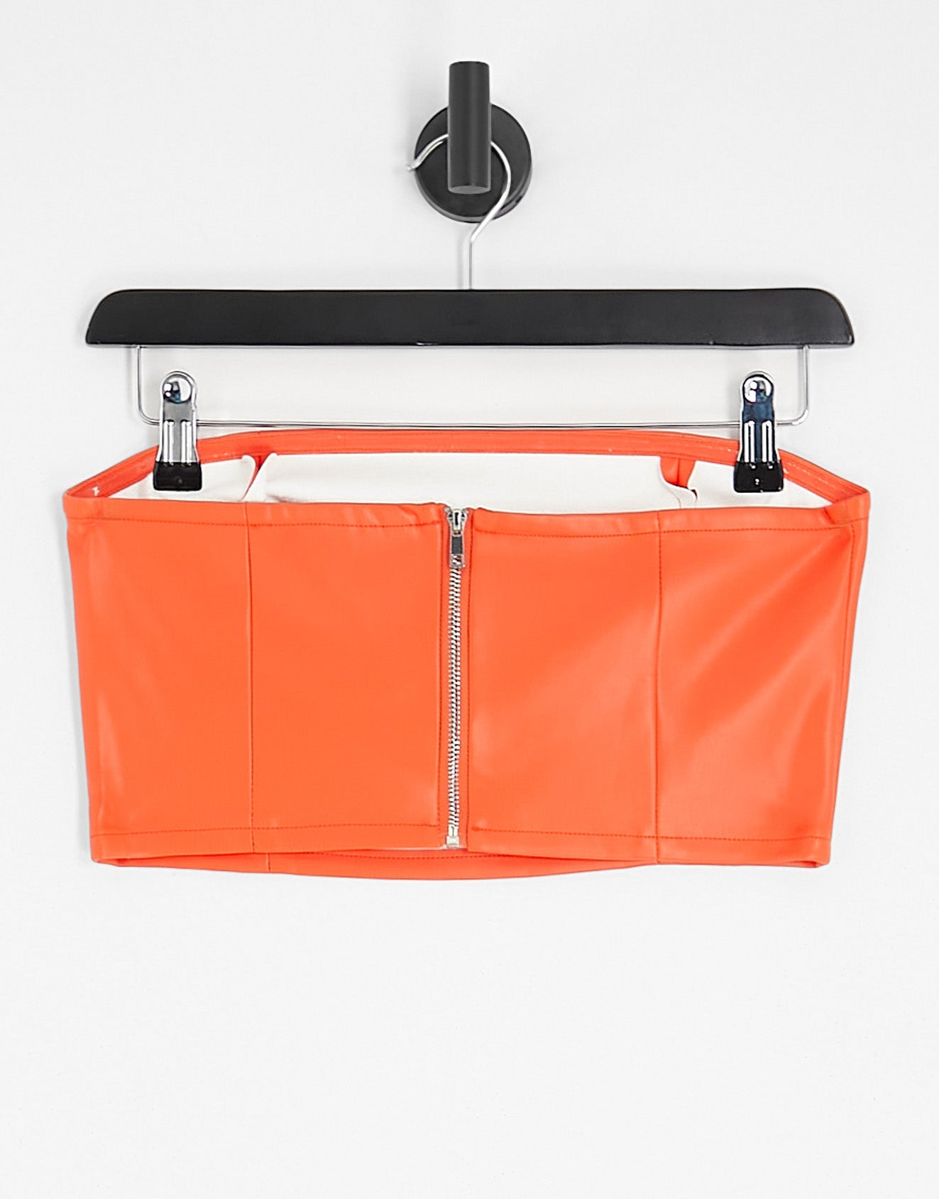 Only faux leather bandeau top in orange