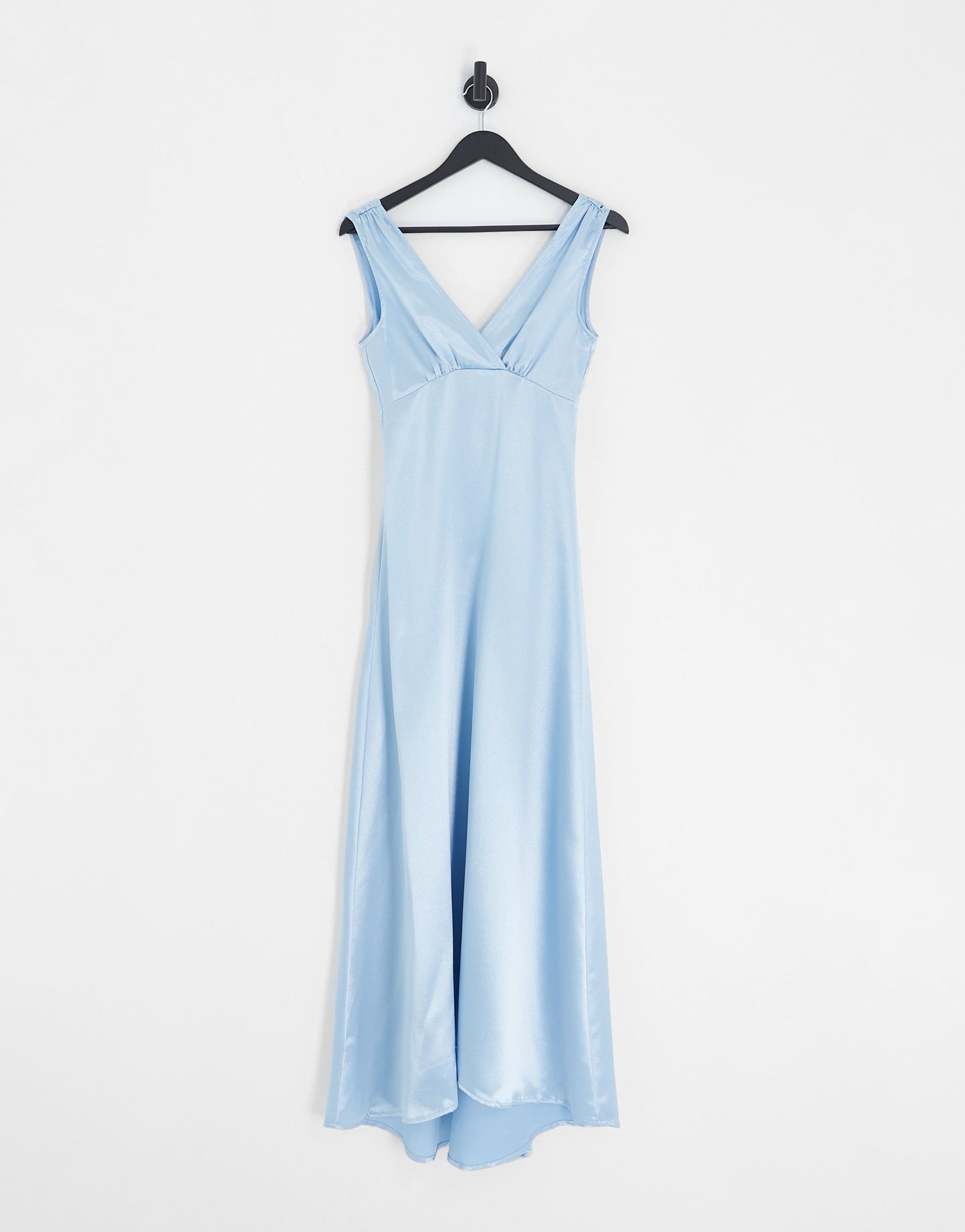 Vila Petite Bridesmaid satin v neck maxi dress with train in pastel blue