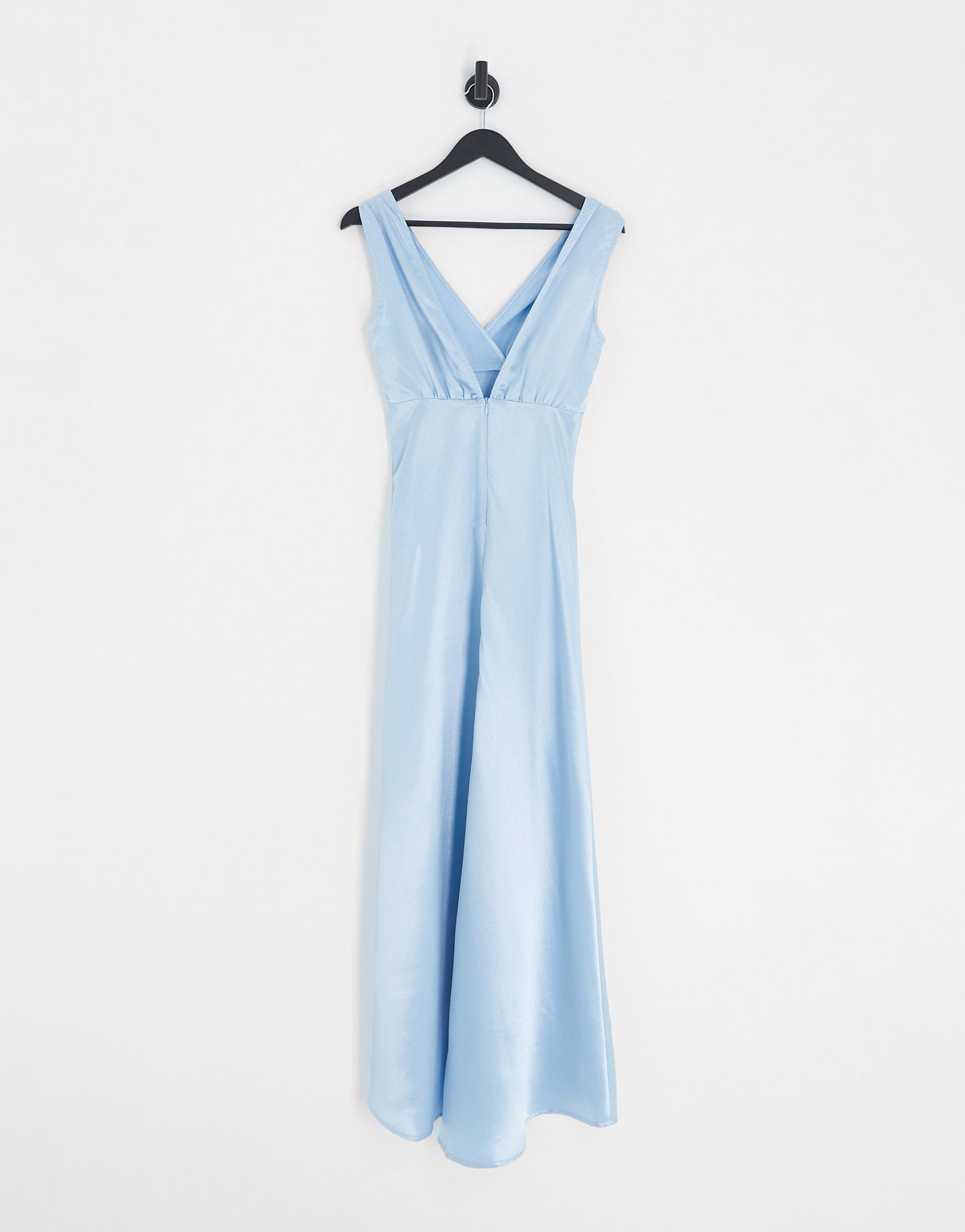 Vila Petite Bridesmaid satin v neck maxi dress with train in pastel blue