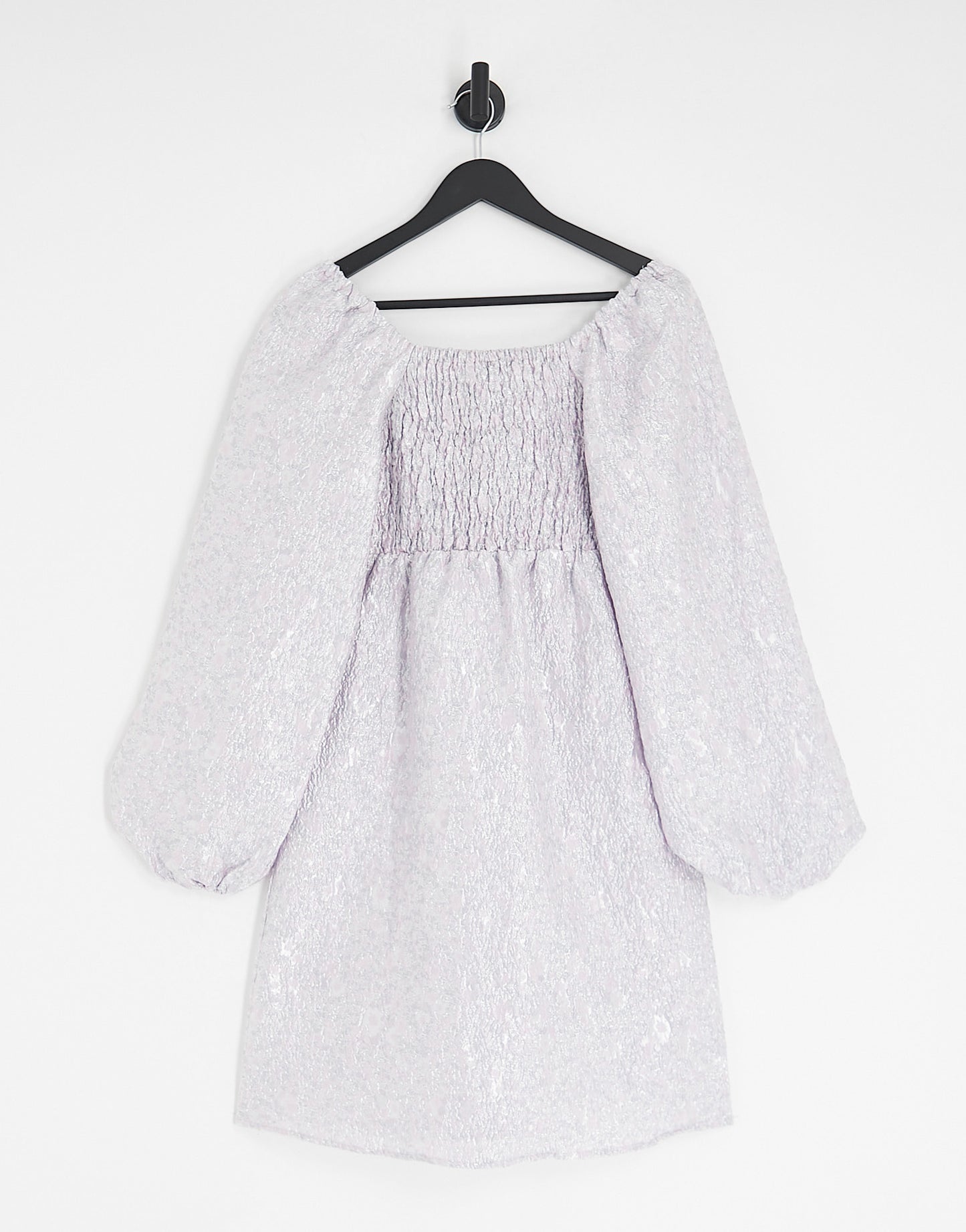 Pieces Tall Premium puff sleeve babydoll mini dress in lilac jacquard
