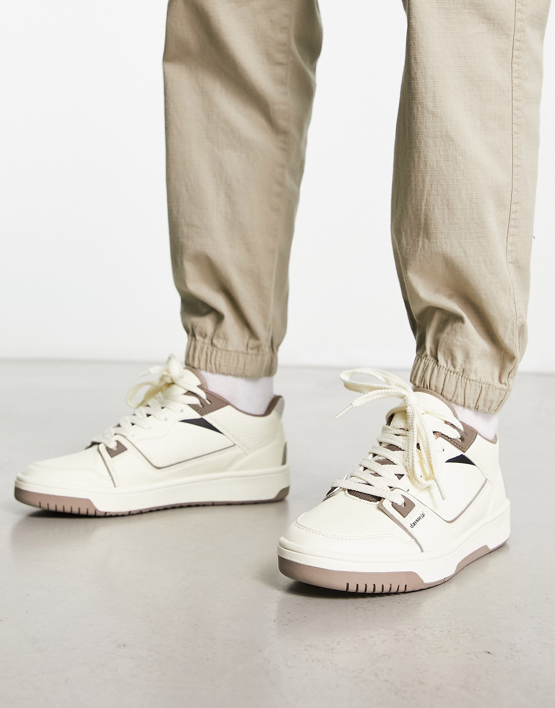 ASOS DESIGN retro trainers in brown and stone mix ASOS Sample Sale