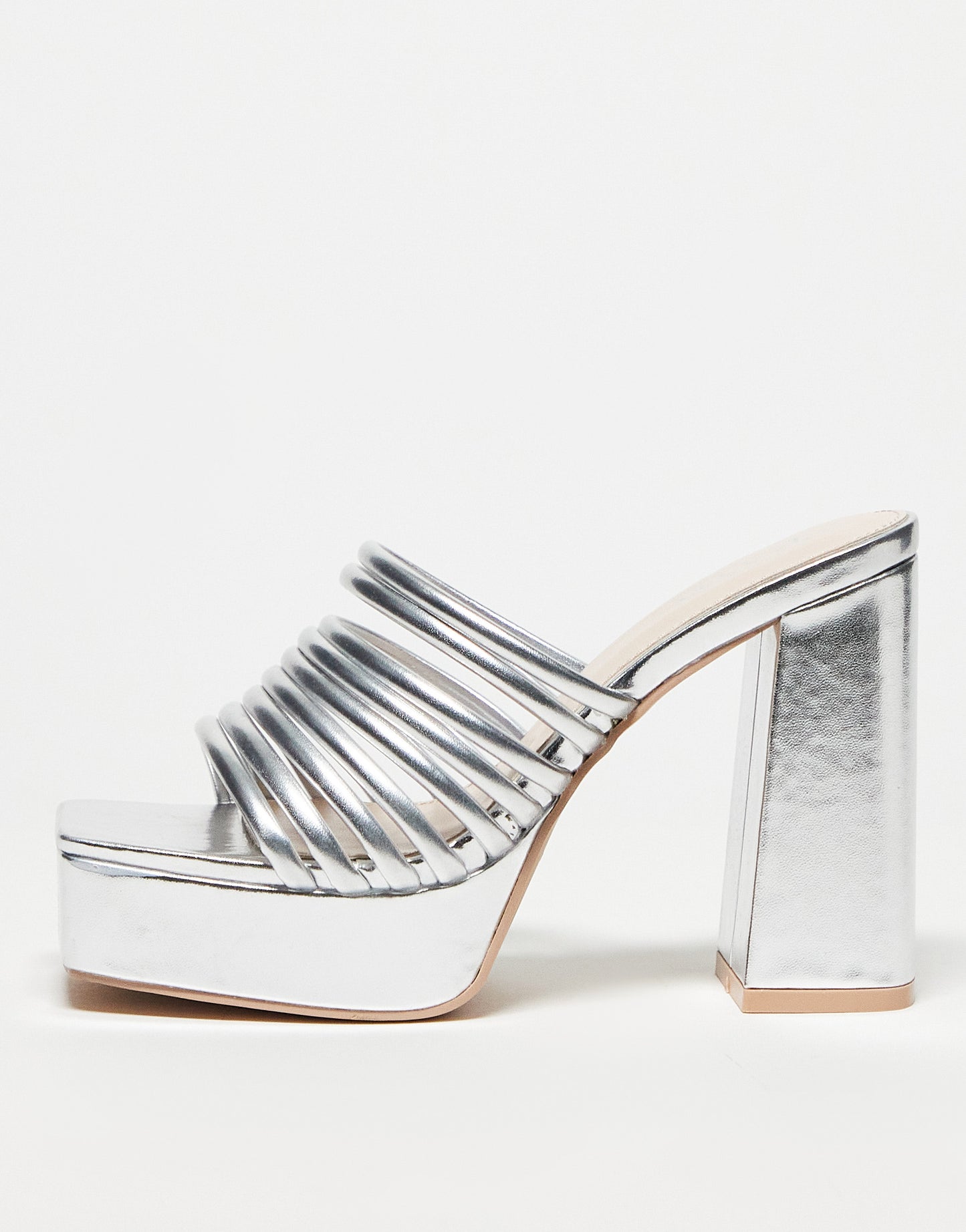 RAID Stella platform mules in metallic silver