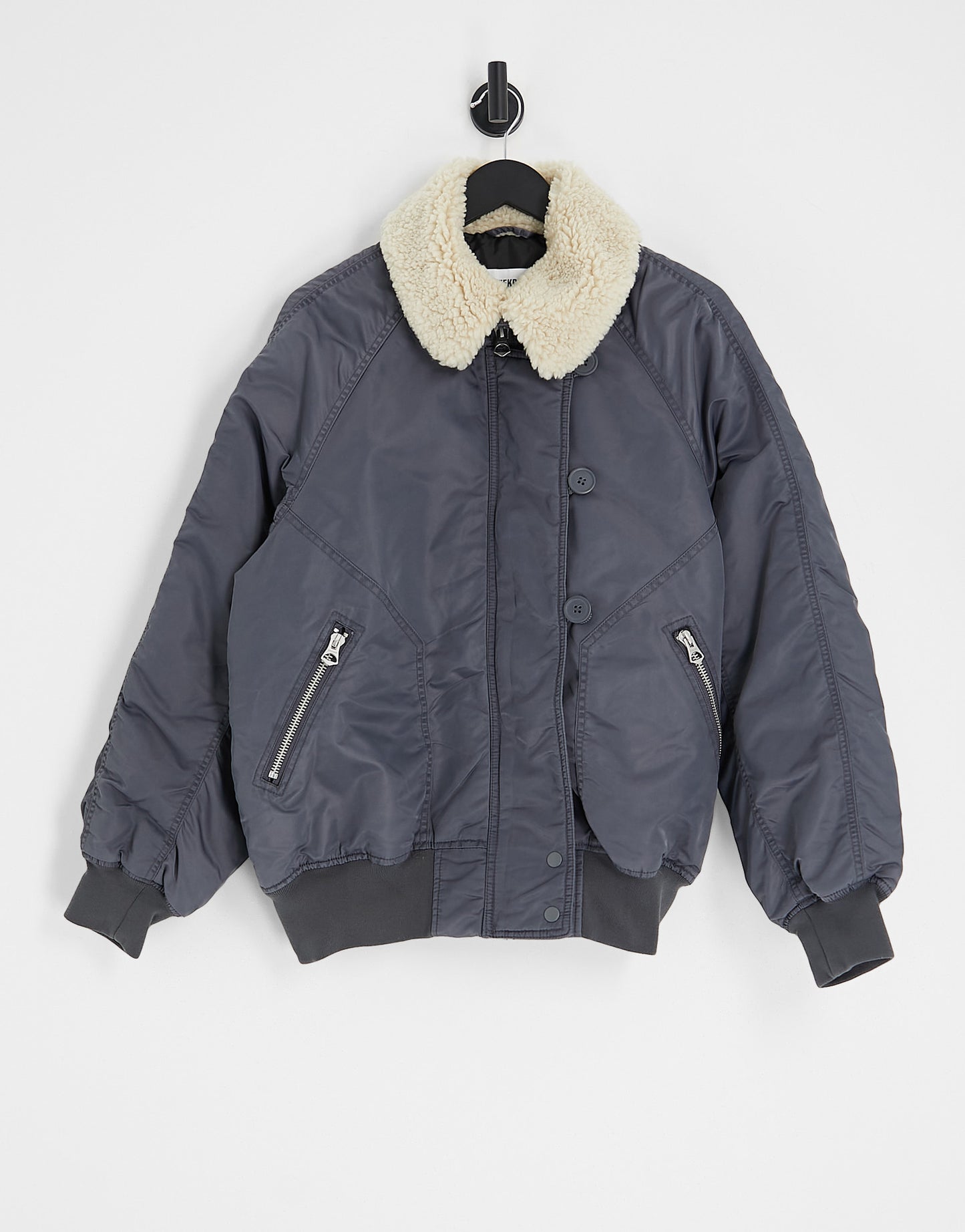 Weekday Gaus oversized padded bomber with borg collar in washed black