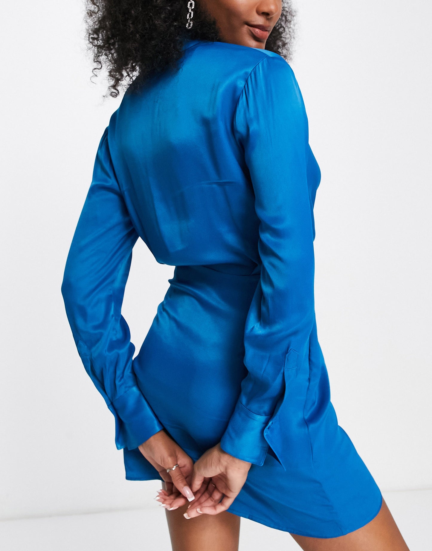 & Other Stories satin mini wrap shirt dress in blue