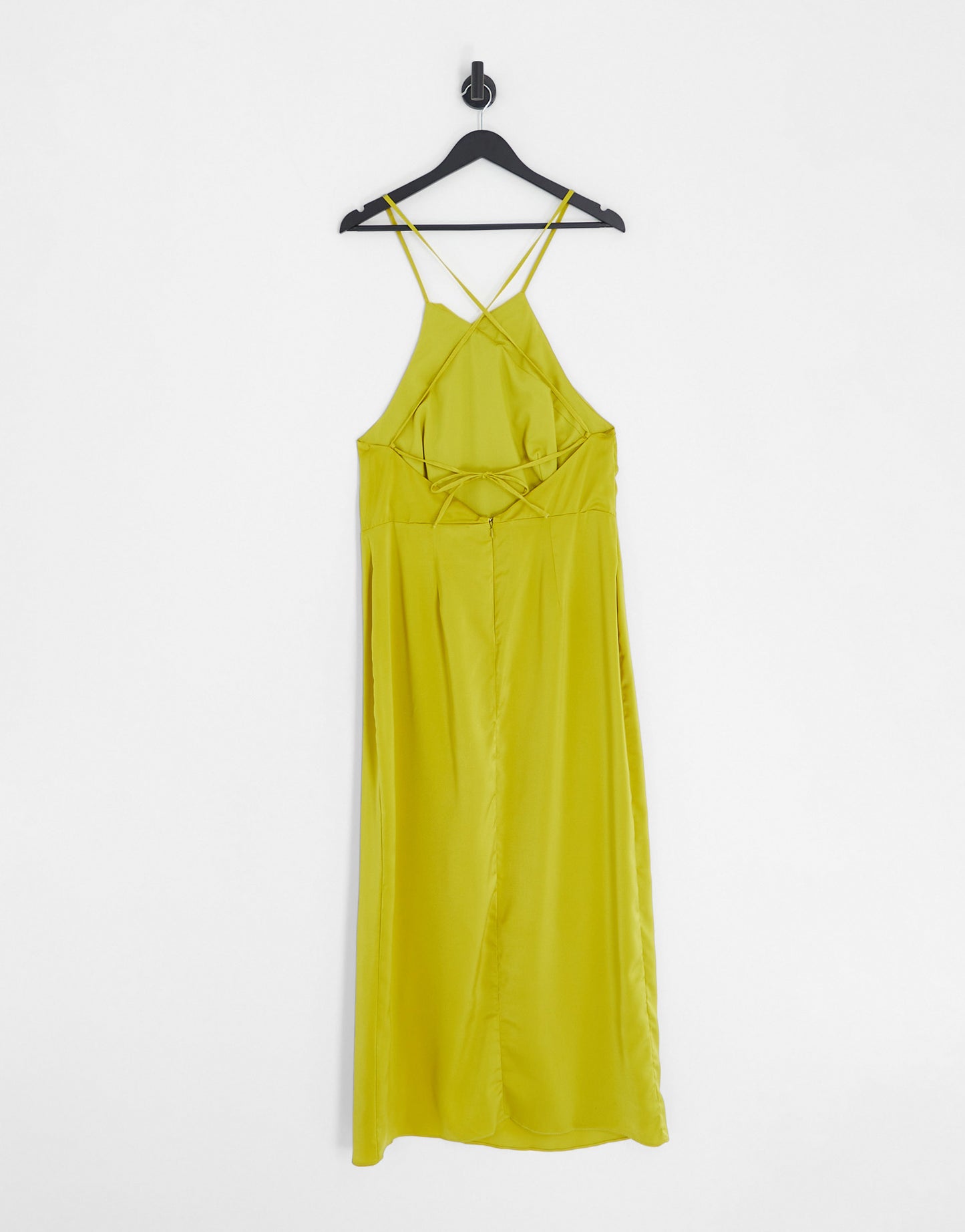 ASOS DESIGN satin halterneck twisted neckline midi dress in gold
