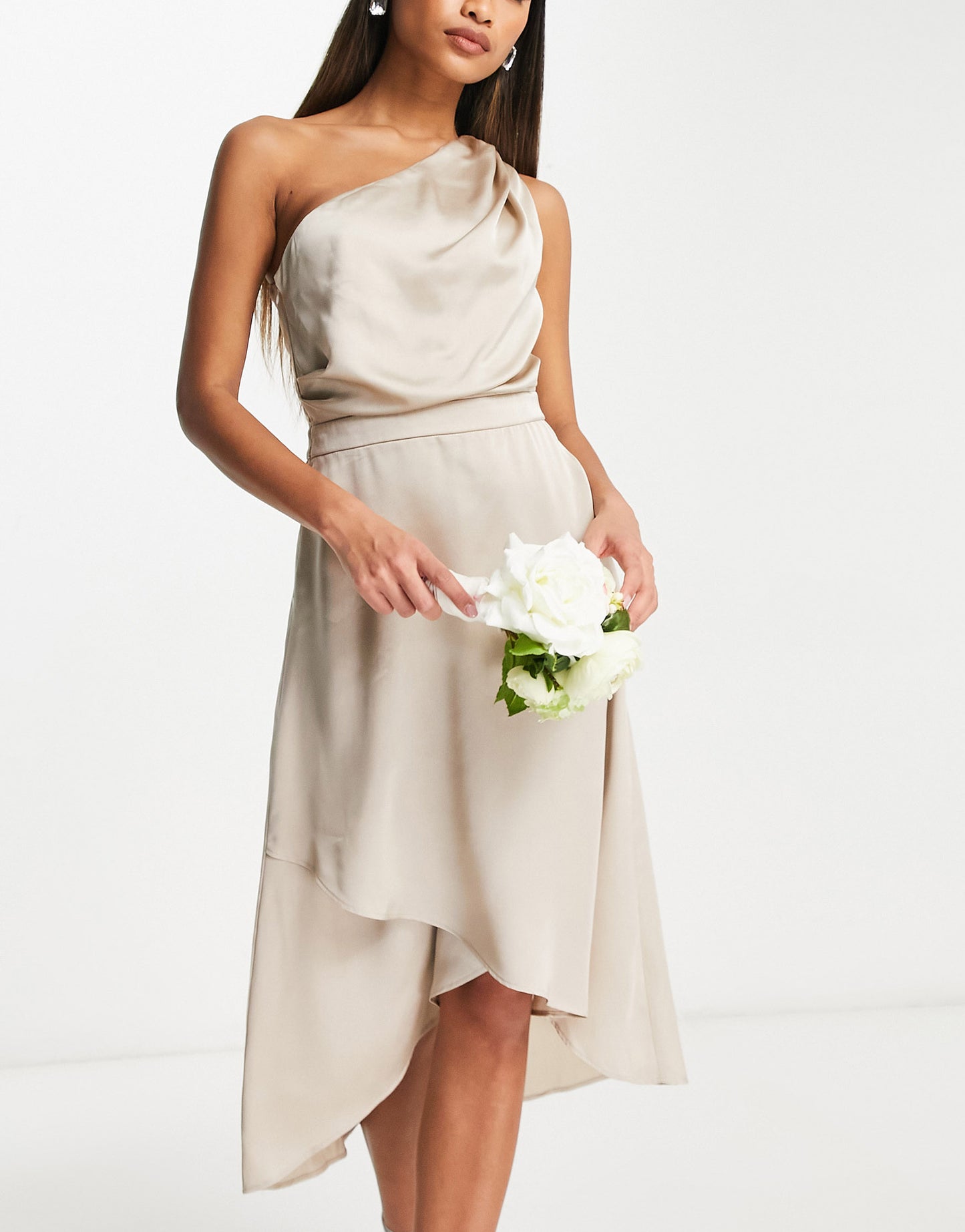 TFNC Bridesmaid one shoulder midi dress in mink