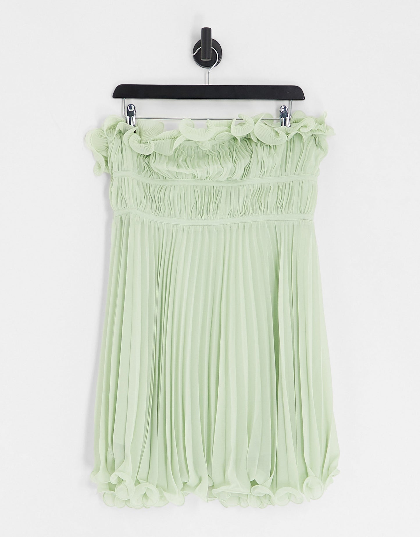 ASOS DESIGN pleat bandeau mini dress with flippy hem in sage