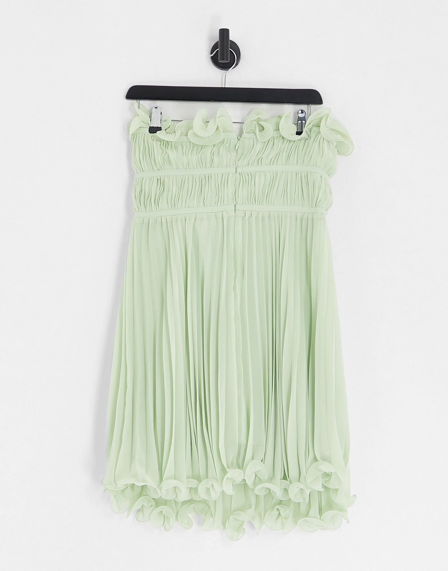 ASOS DESIGN pleat bandeau mini dress with flippy hem in sage