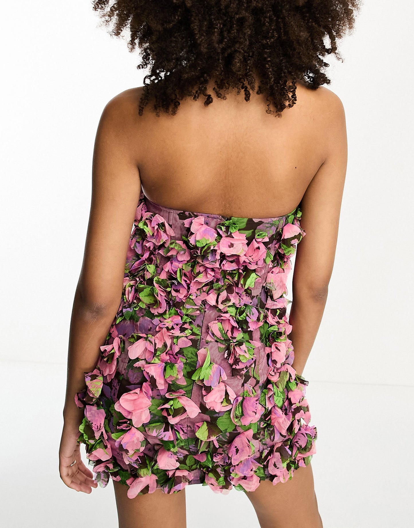 ASOS DESIGN corset plunge mini dress with corsage detail in floral print
