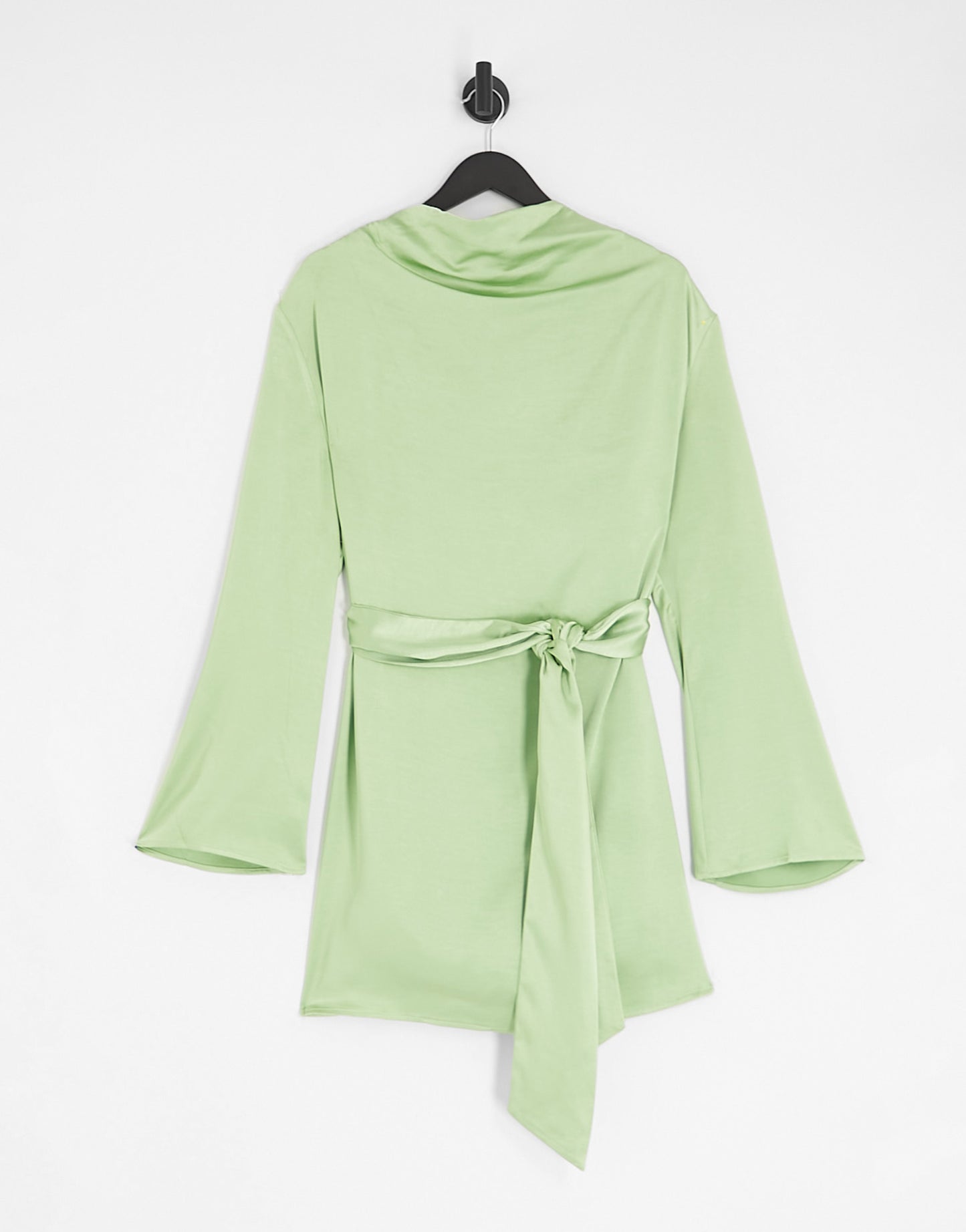 Pretty Lavish Curve tie waist satin mini dress in soft olive