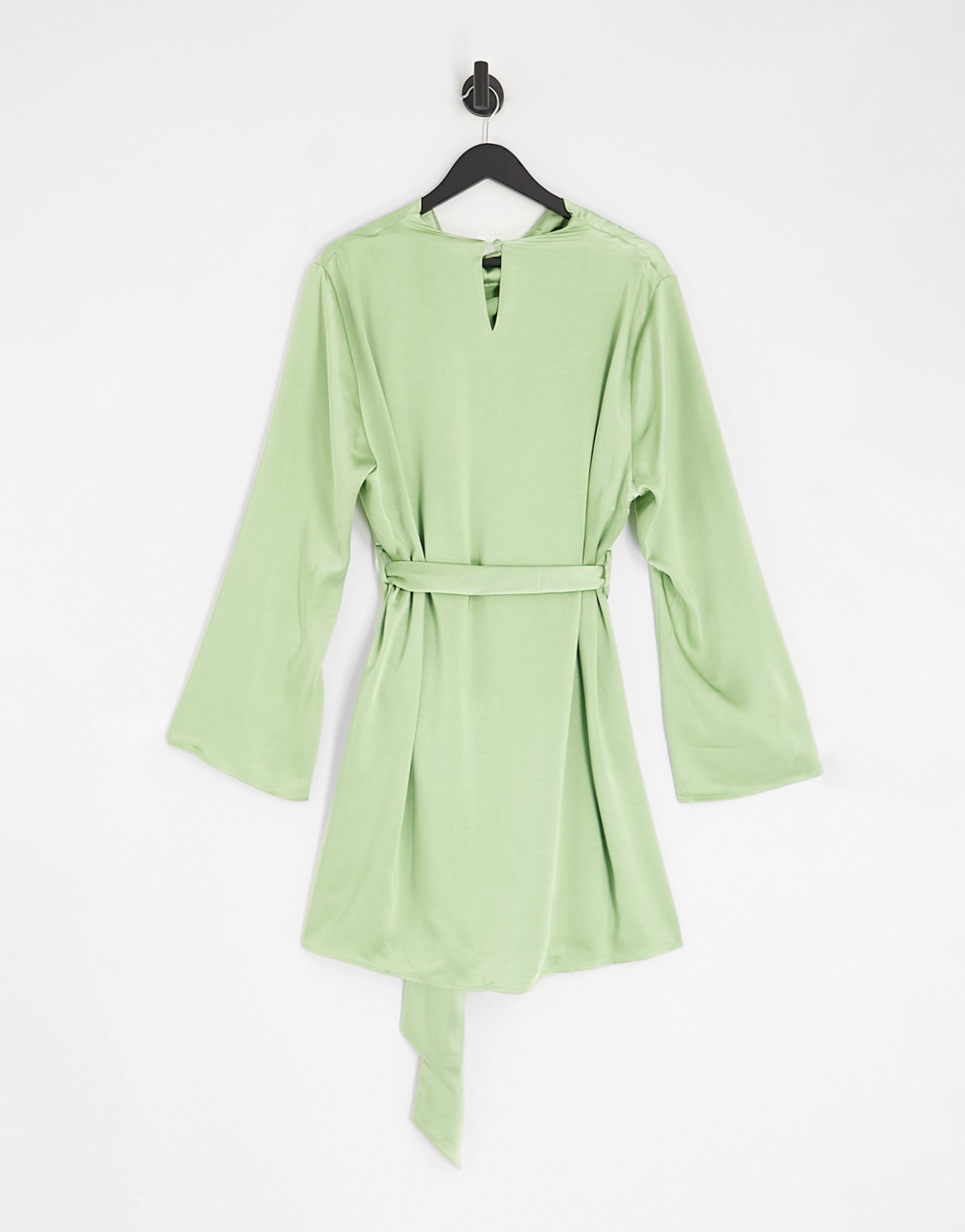 Pretty Lavish Curve tie waist satin mini dress in soft olive