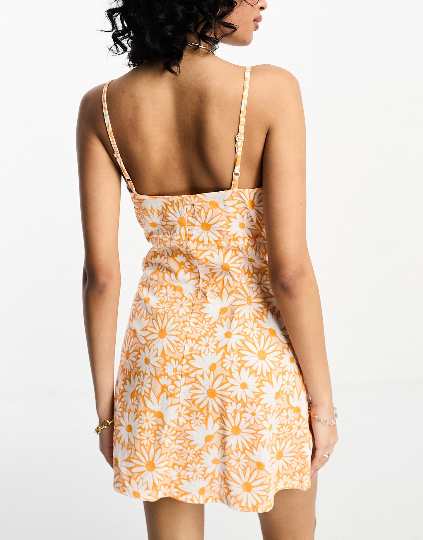 ASOS DESIGN linen wrap cami mini sundress with button detail in floral print
