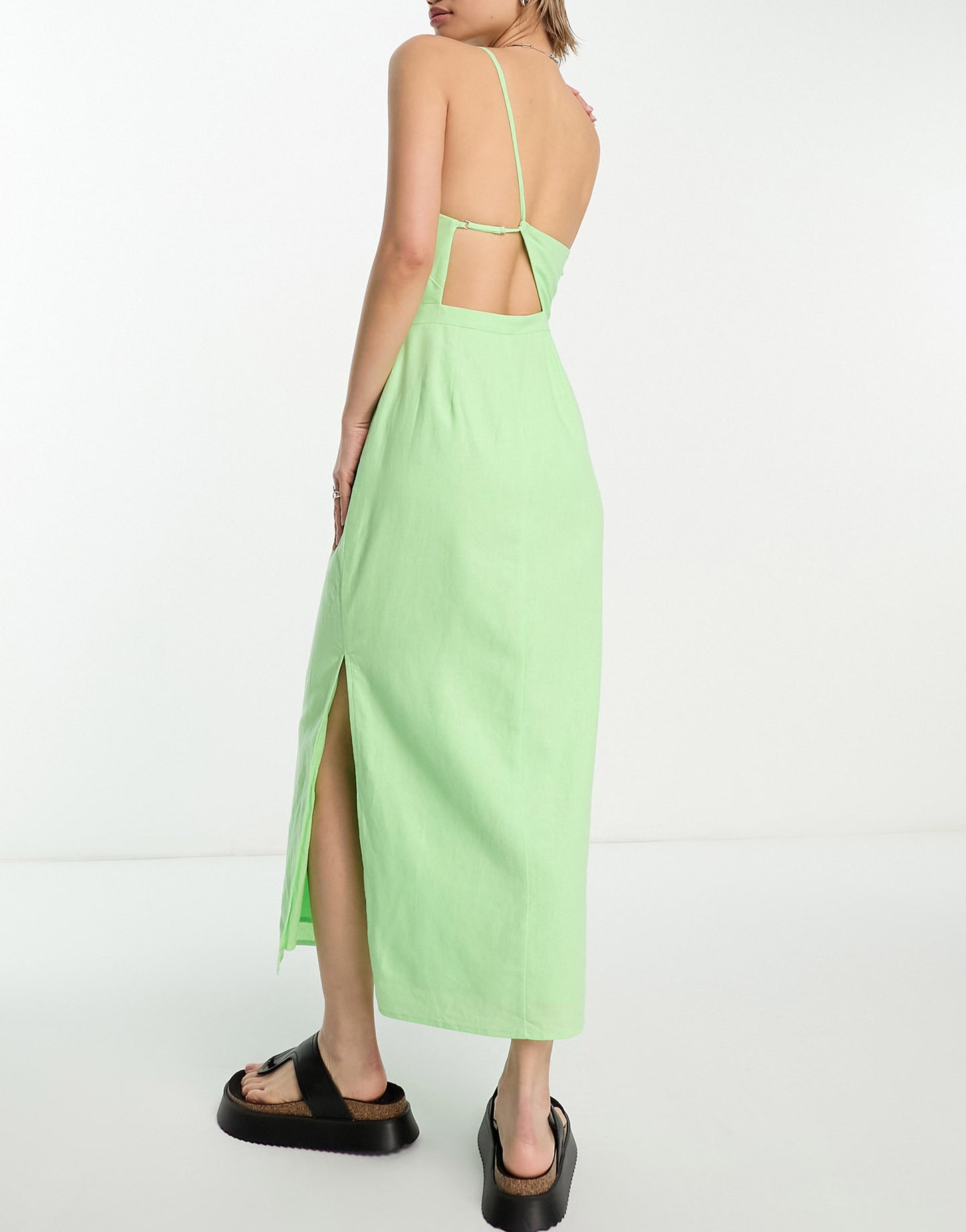 Whistles one shoulder midi dress in lime linen