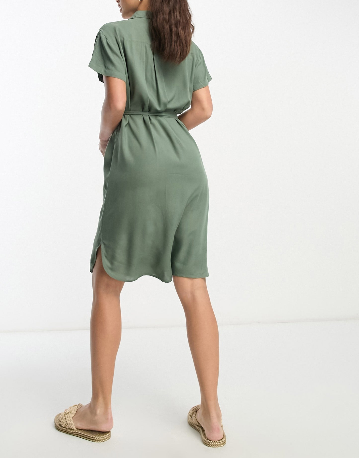 Vero Moda Tall shirt midi dress with tie belt in green