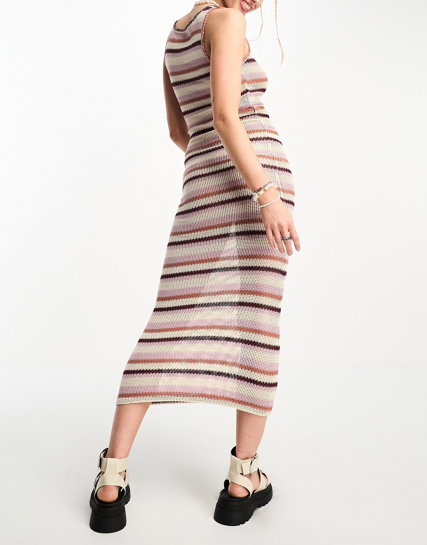 COLLUSION crochet stripe vest maxi dress in multi