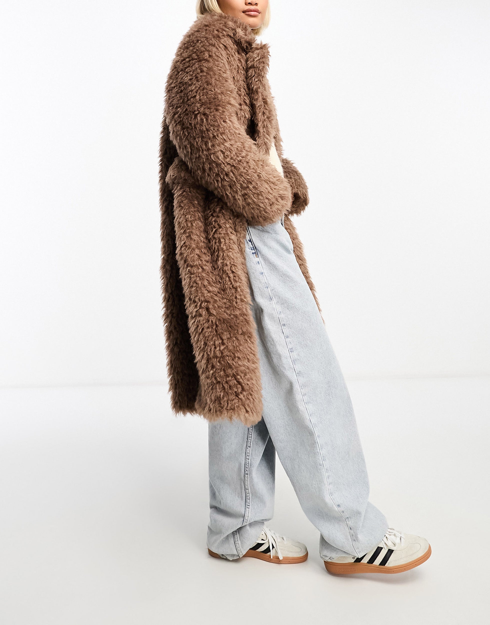 Glamorous longline brushed fluffy coat in walnut ASOS Sample Sale
