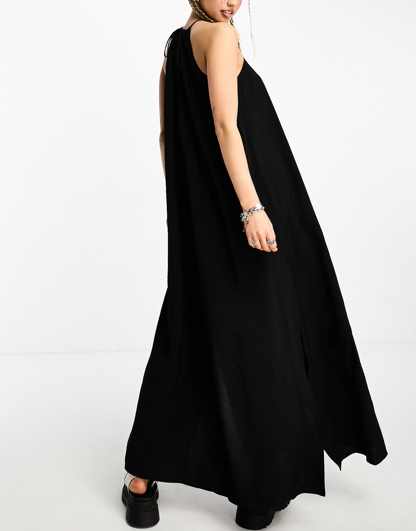 Weekday Aki drape maxi dress in black