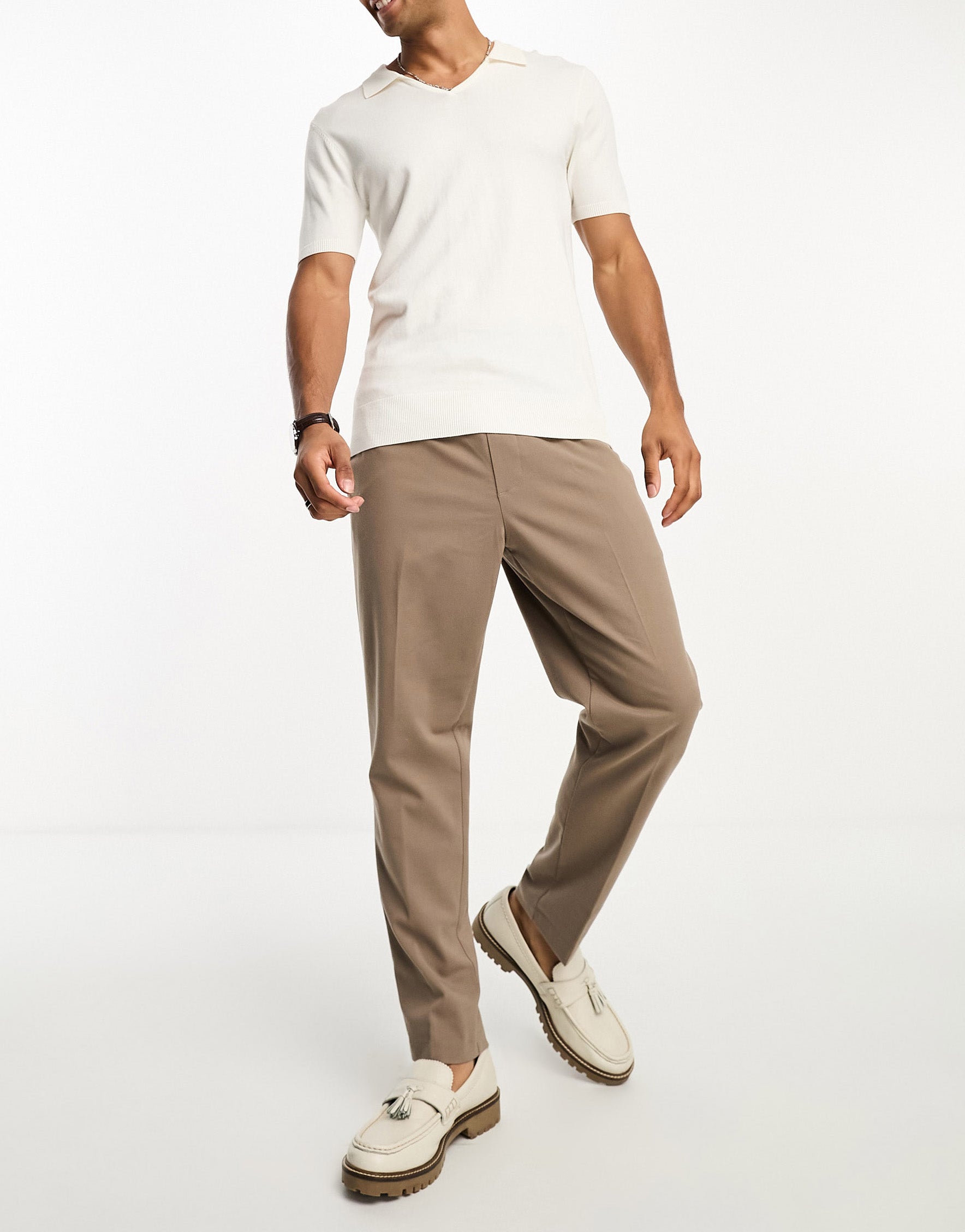 New Look pull on smart trousers in camel ASOS Sample Sale