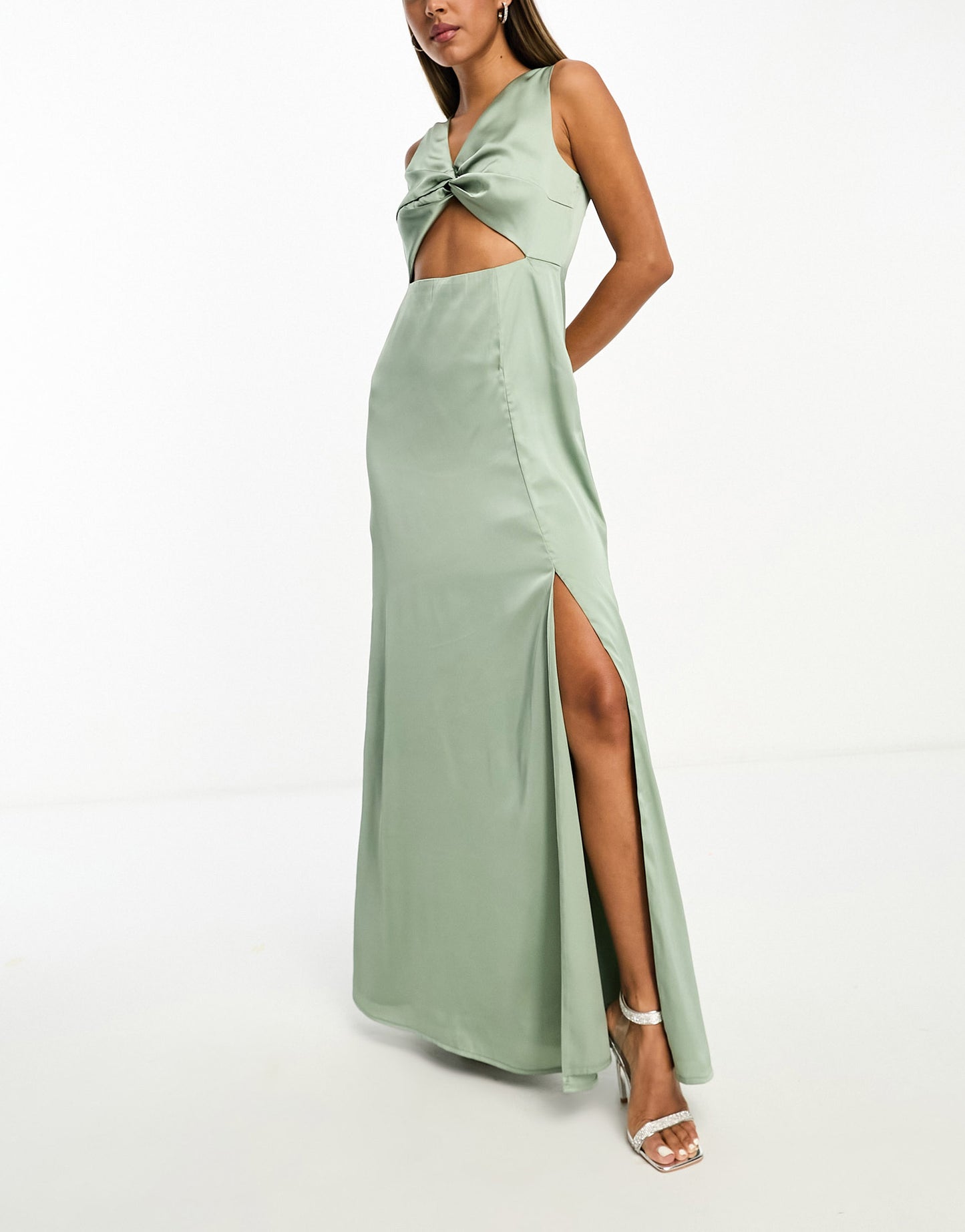 Anaya satin maxi dress with cut out detail in sage