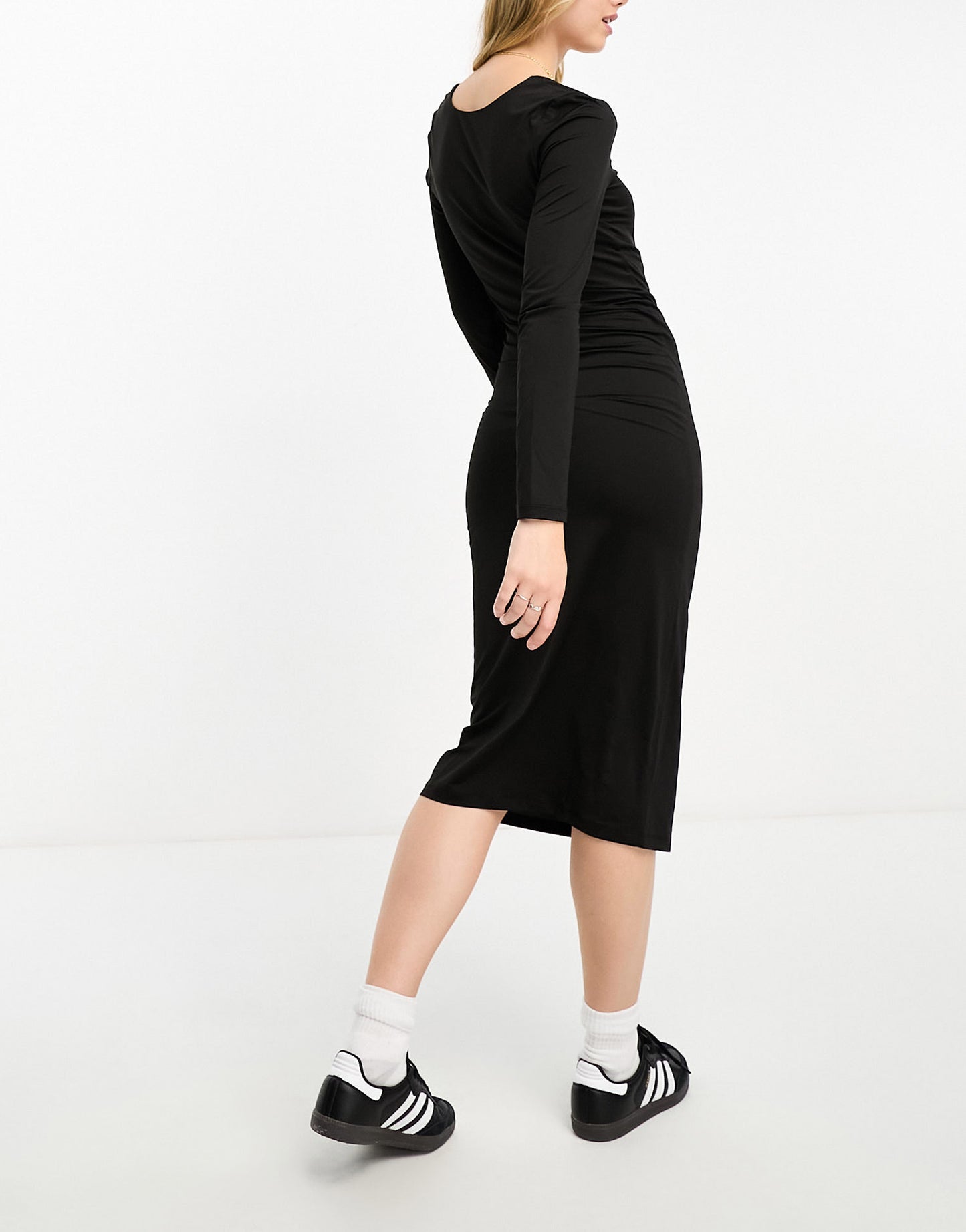 Vero Moda square neck bodycon midi dress in black