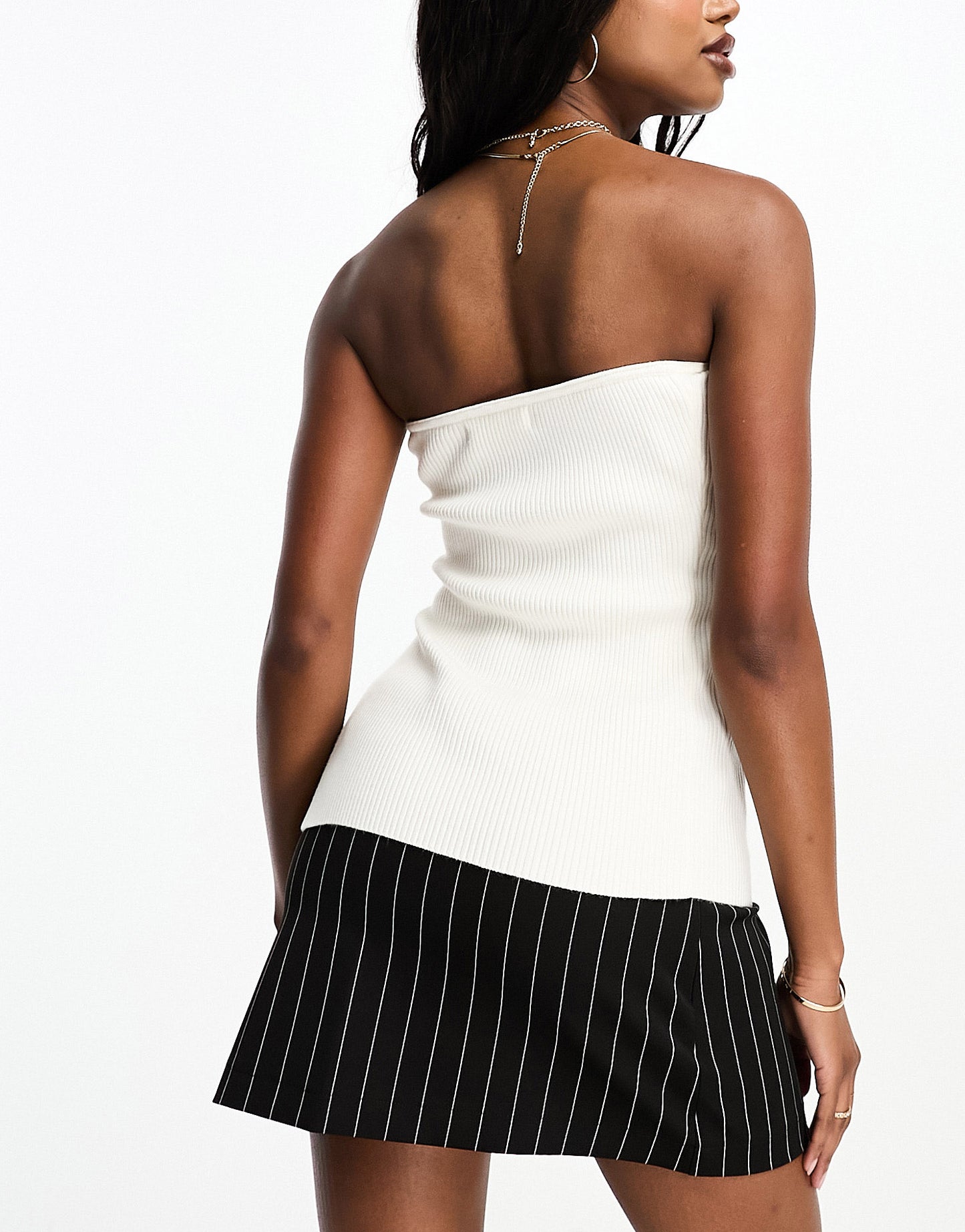 4th & Reckless asymmetric side split bandeau top in white
