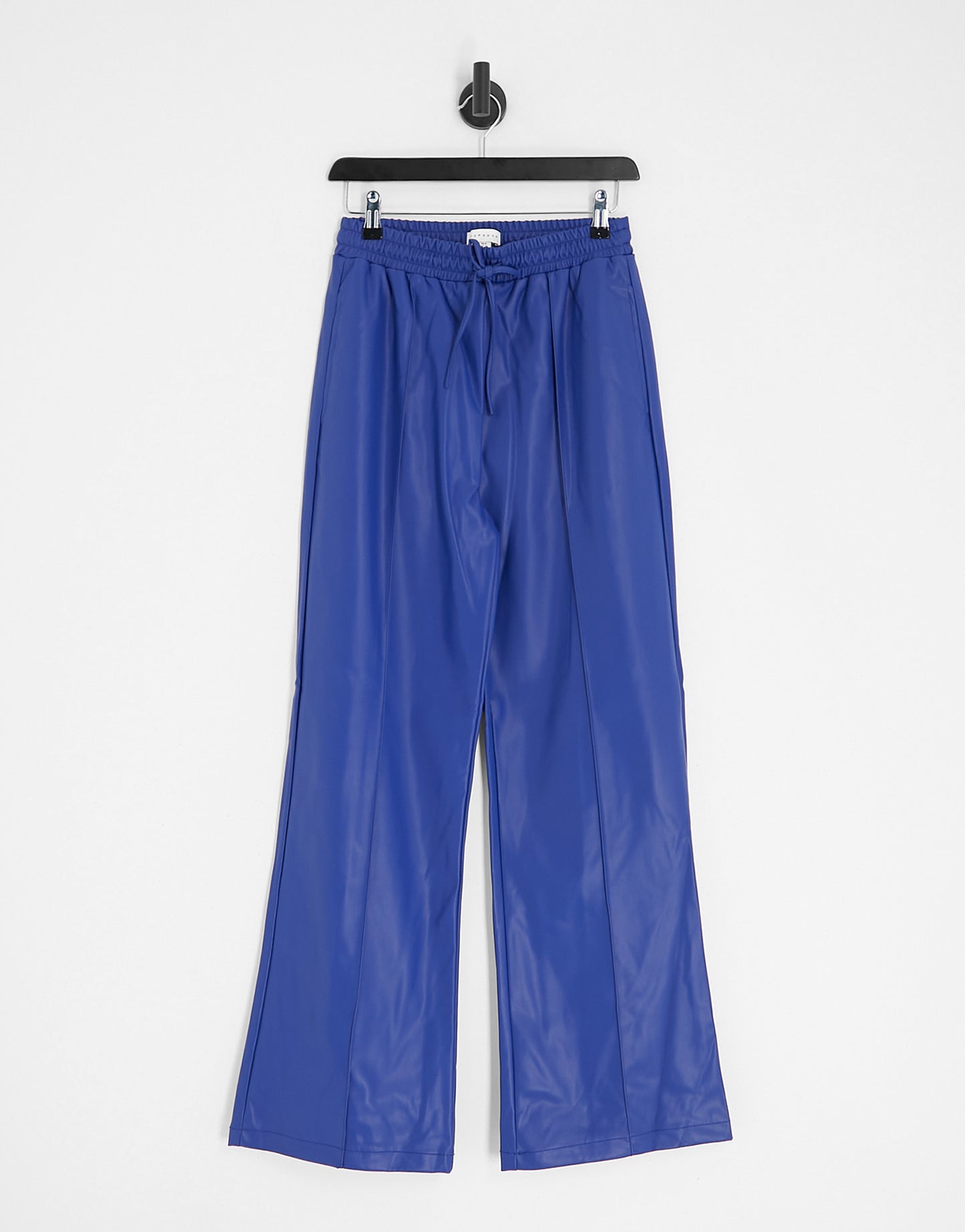 Topshop faux leather jogger style straight leg trouser in cobolt