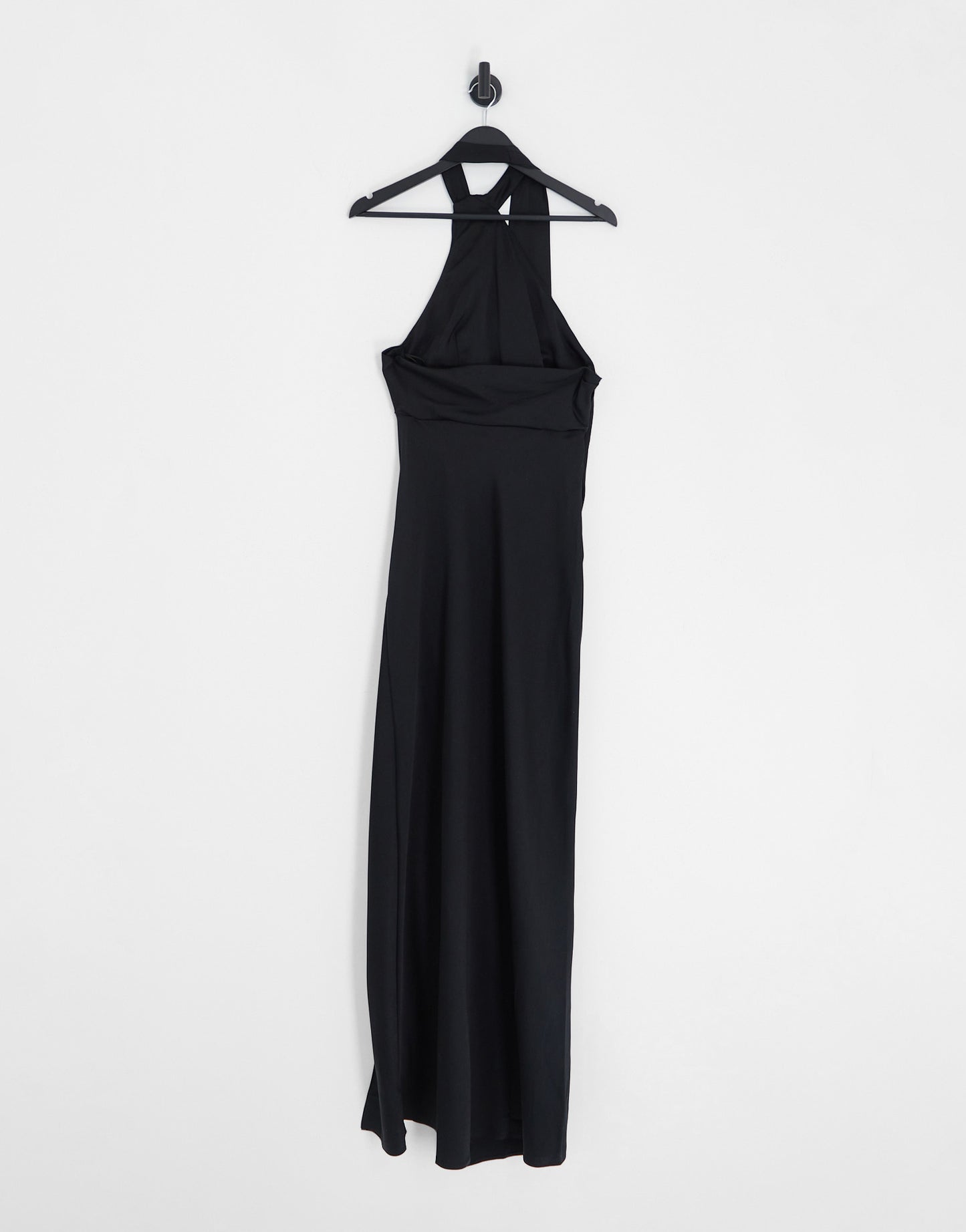ASOS DESIGN satin halter maxi dress with fringe scarf detail in black